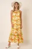 Orange Watercolor Print Satin Midi Dress sold by Pinkblush