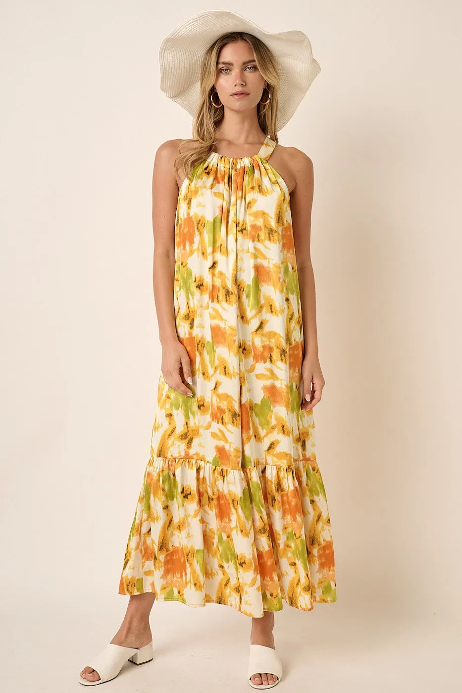Orange Watercolor Print Satin Midi Dress sold by Pinkblush product image thumbnail 2