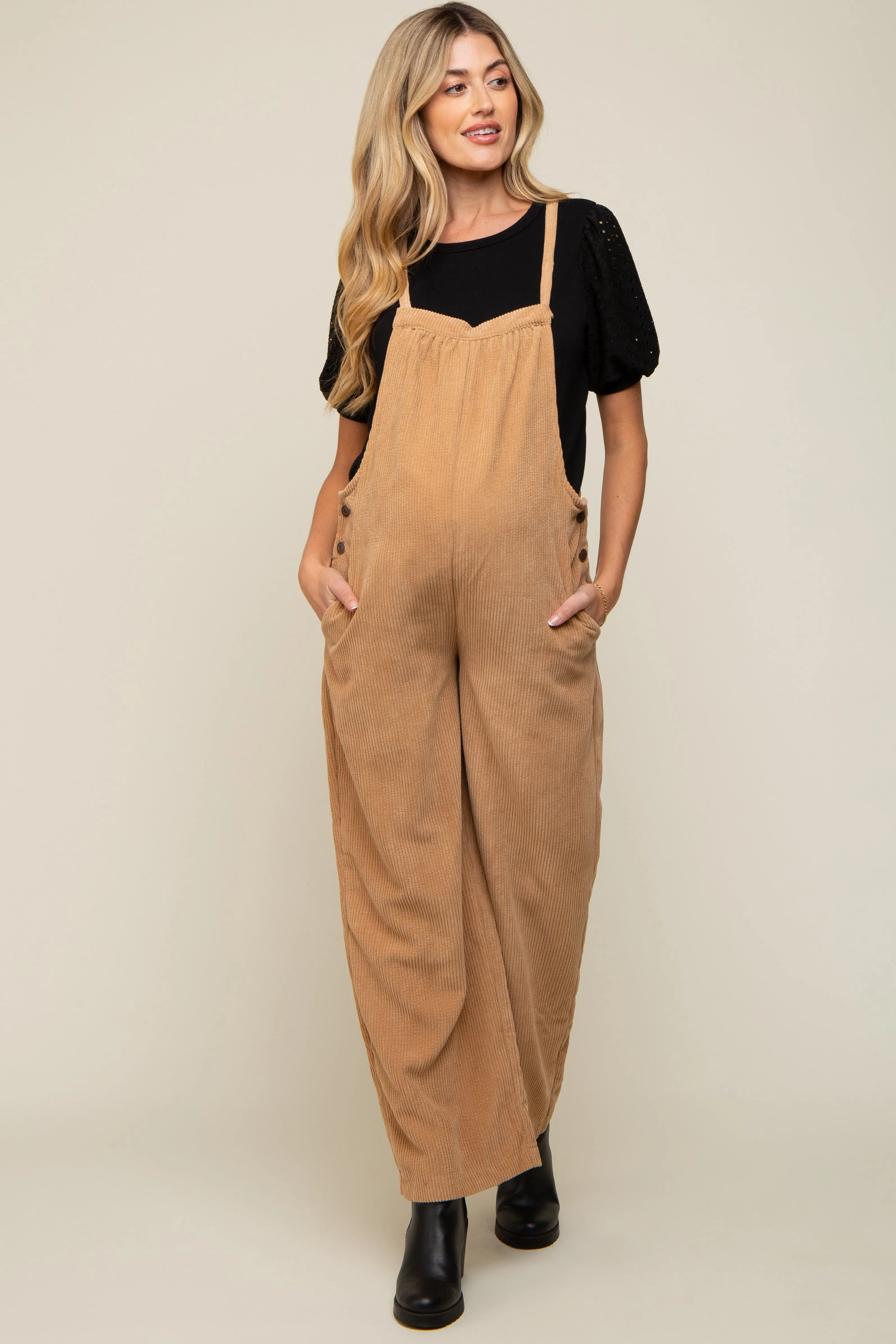 Camel Corduroy Wide Leg Maternity Overalls sold by Pinkblush product image thumbnail 4