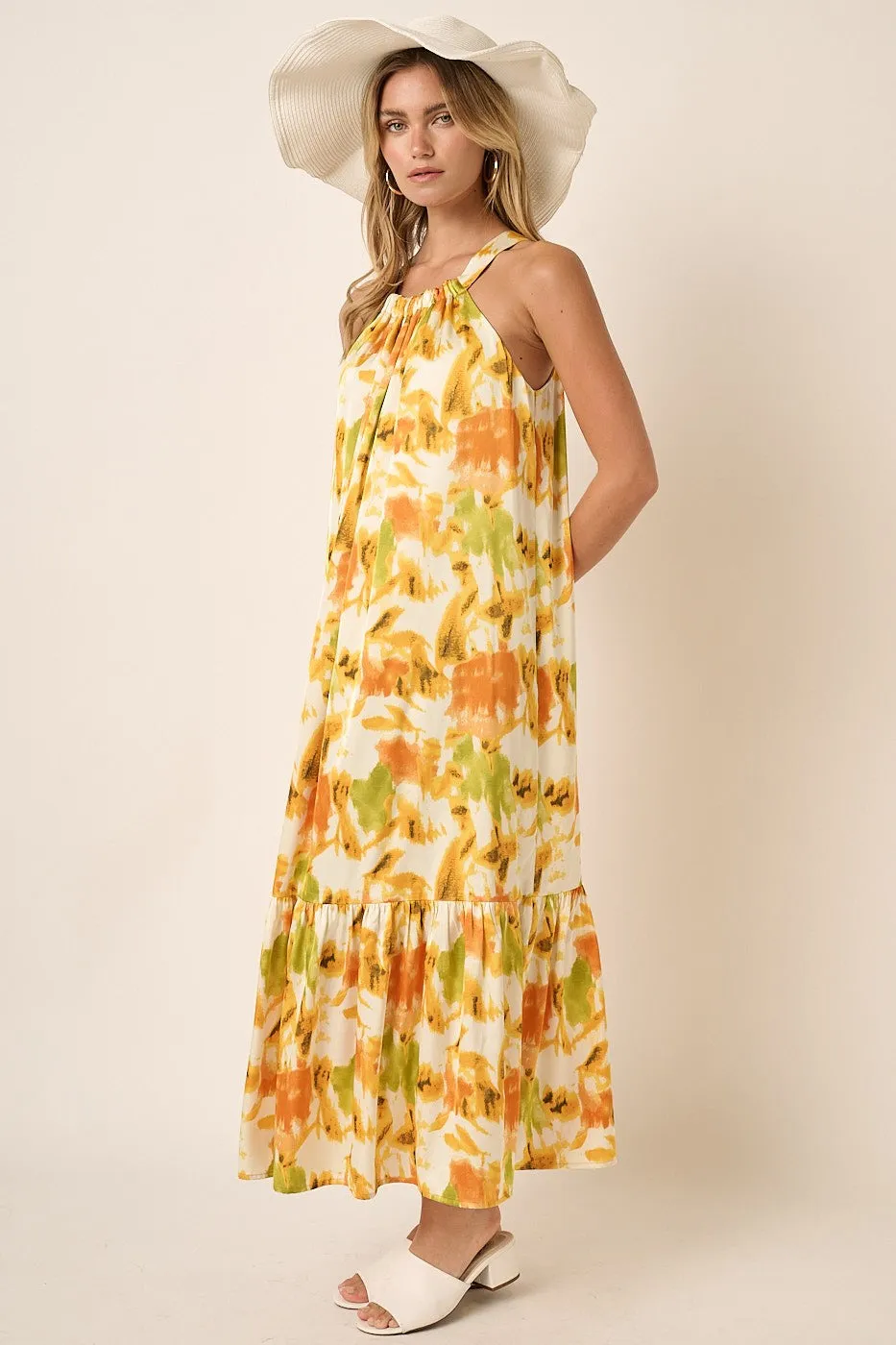 Orange Watercolor Print Satin Midi Dress sold by Pinkblush product image thumbnail 3