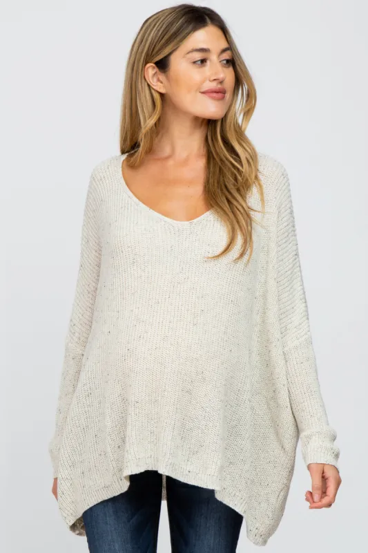 Ivory Speckled Oversized Maternity Sweater sold by Pinkblush
