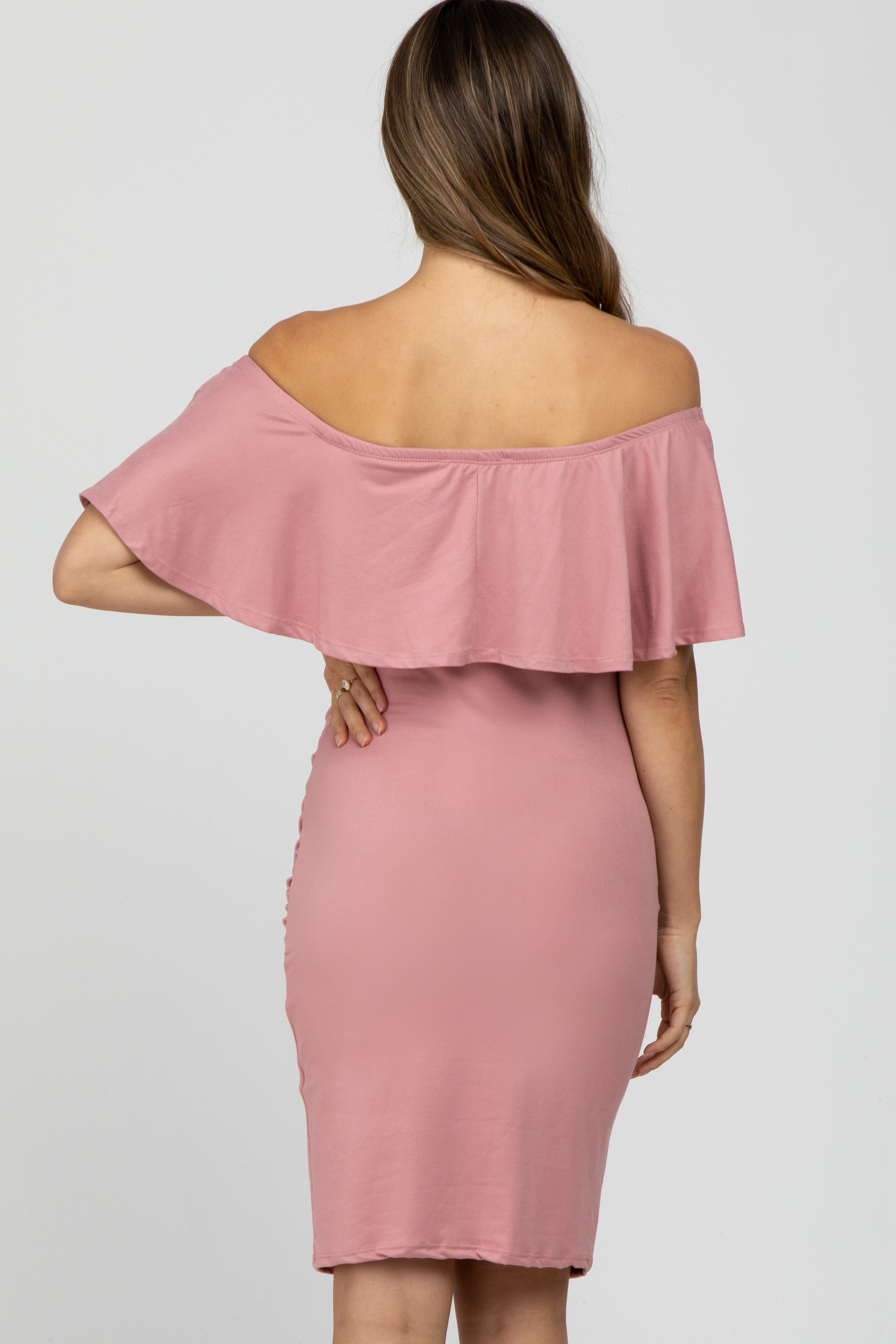 Mauve Off Shoulder Fitted Maternity Dress sold by Pinkblush product image thumbnail 3