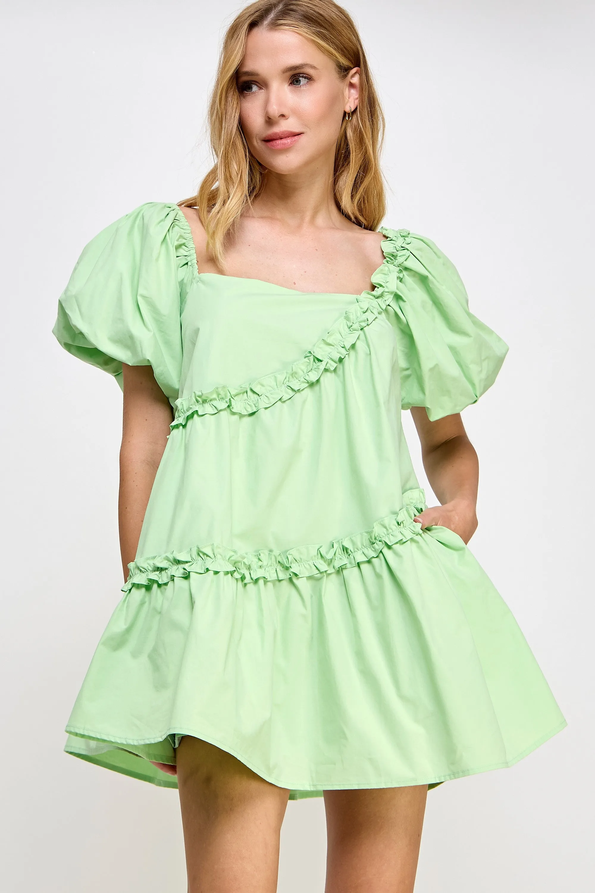 Green Asymmetric Ruffle Poplin Mini Dress sold by Pinkblush product image thumbnail 2