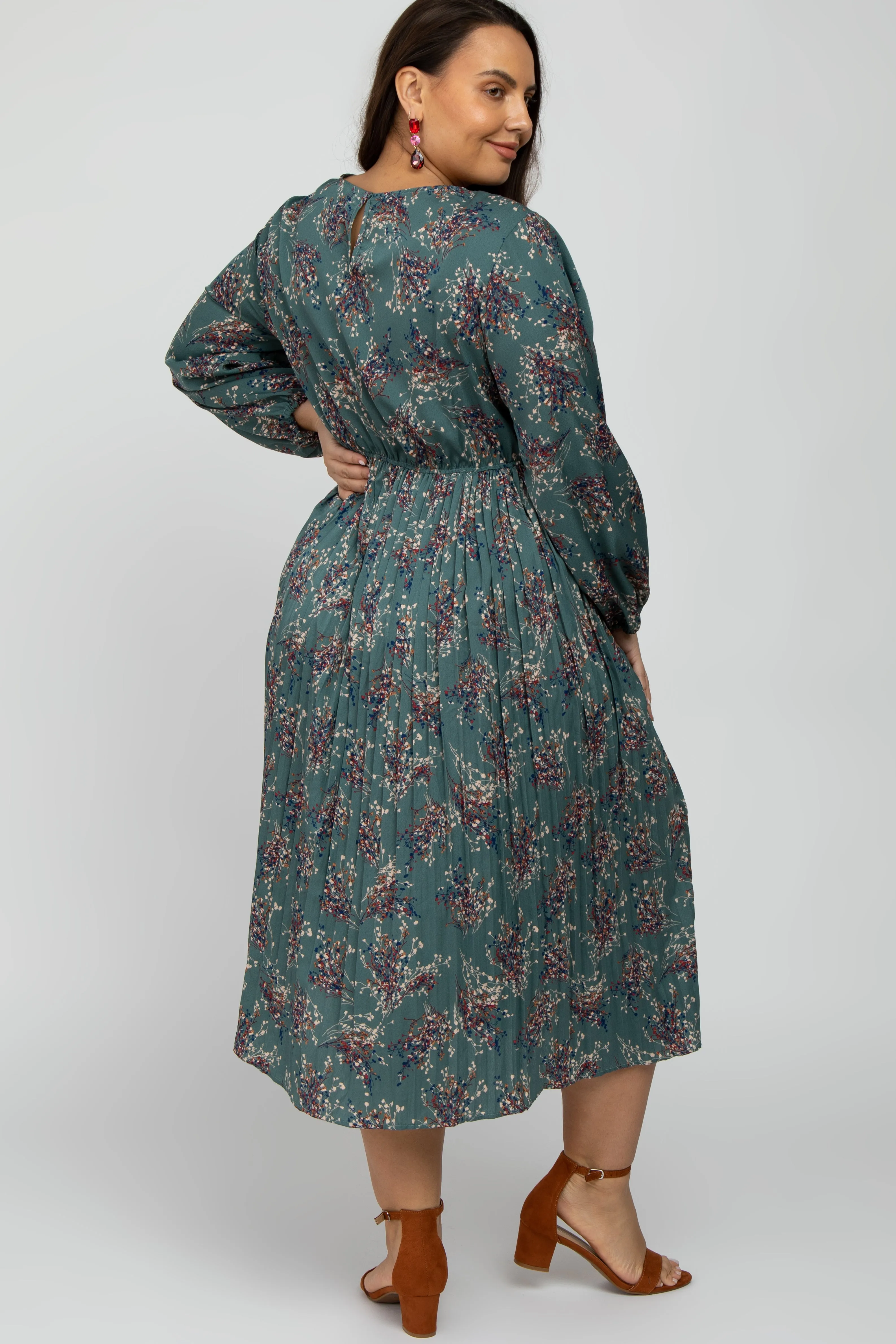 Jade Floral Pleated Plus Midi Dress sold by Pinkblush product image thumbnail 4