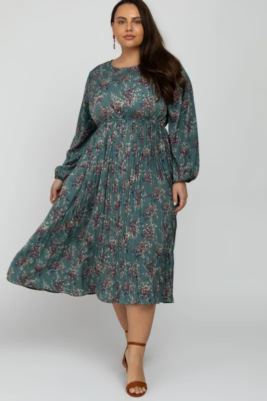 Jade Floral Pleated Plus Midi Dress sold by Pinkblush