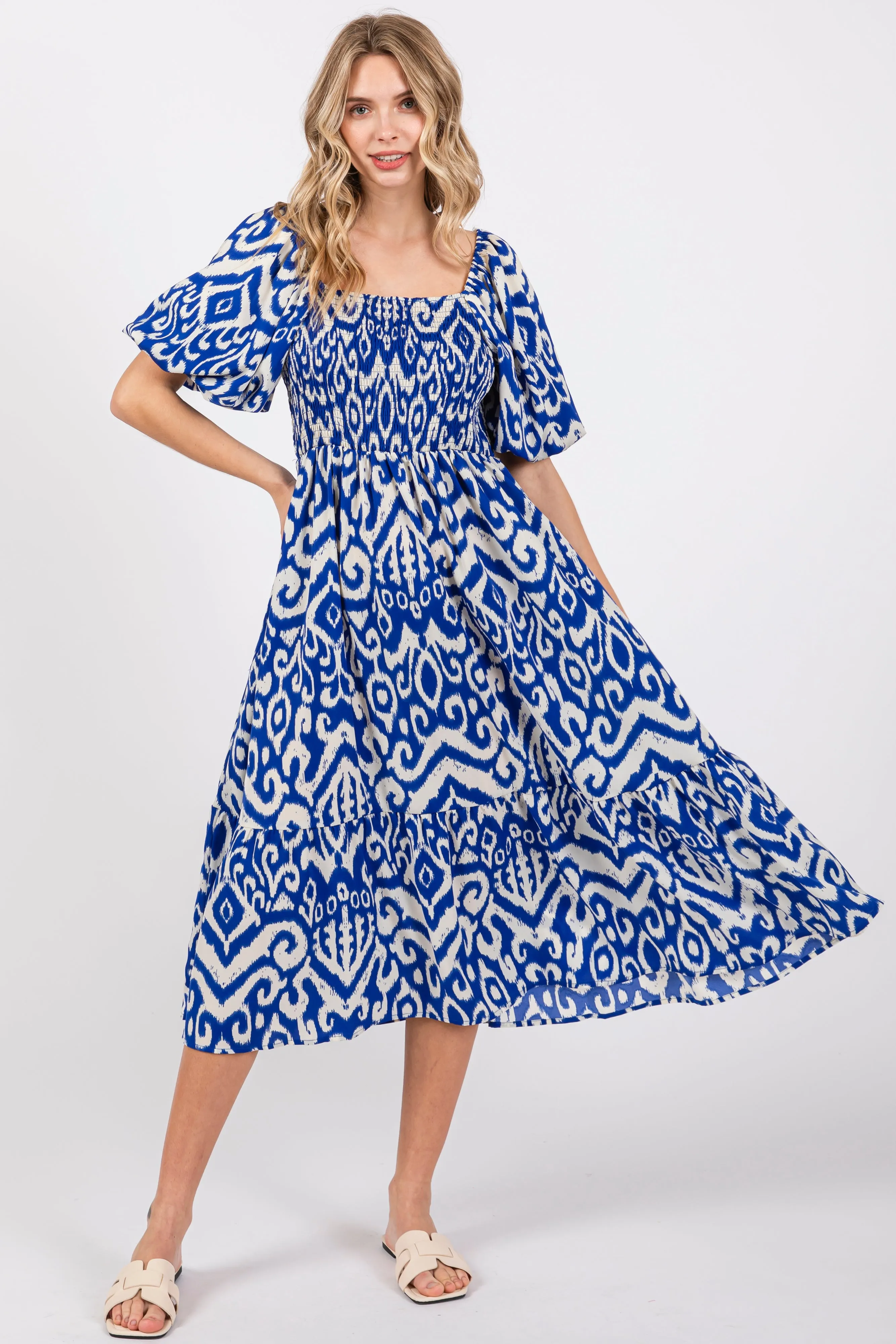 Royal Blue Square Neck Smocked Ruffle Midi Dress sold by Pinkblush product image thumbnail 4