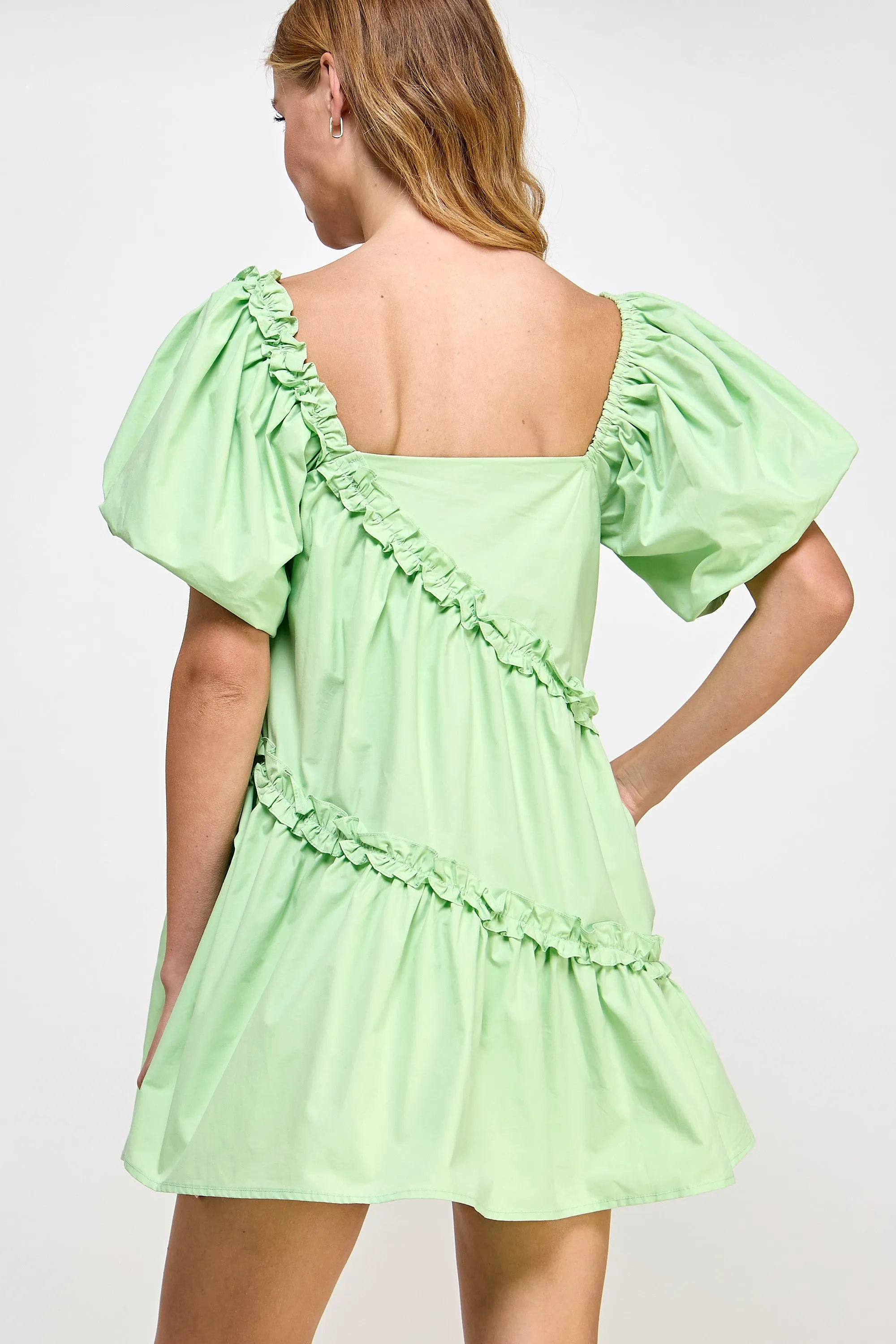Green Asymmetric Ruffle Poplin Mini Dress sold by Pinkblush product image thumbnail 3