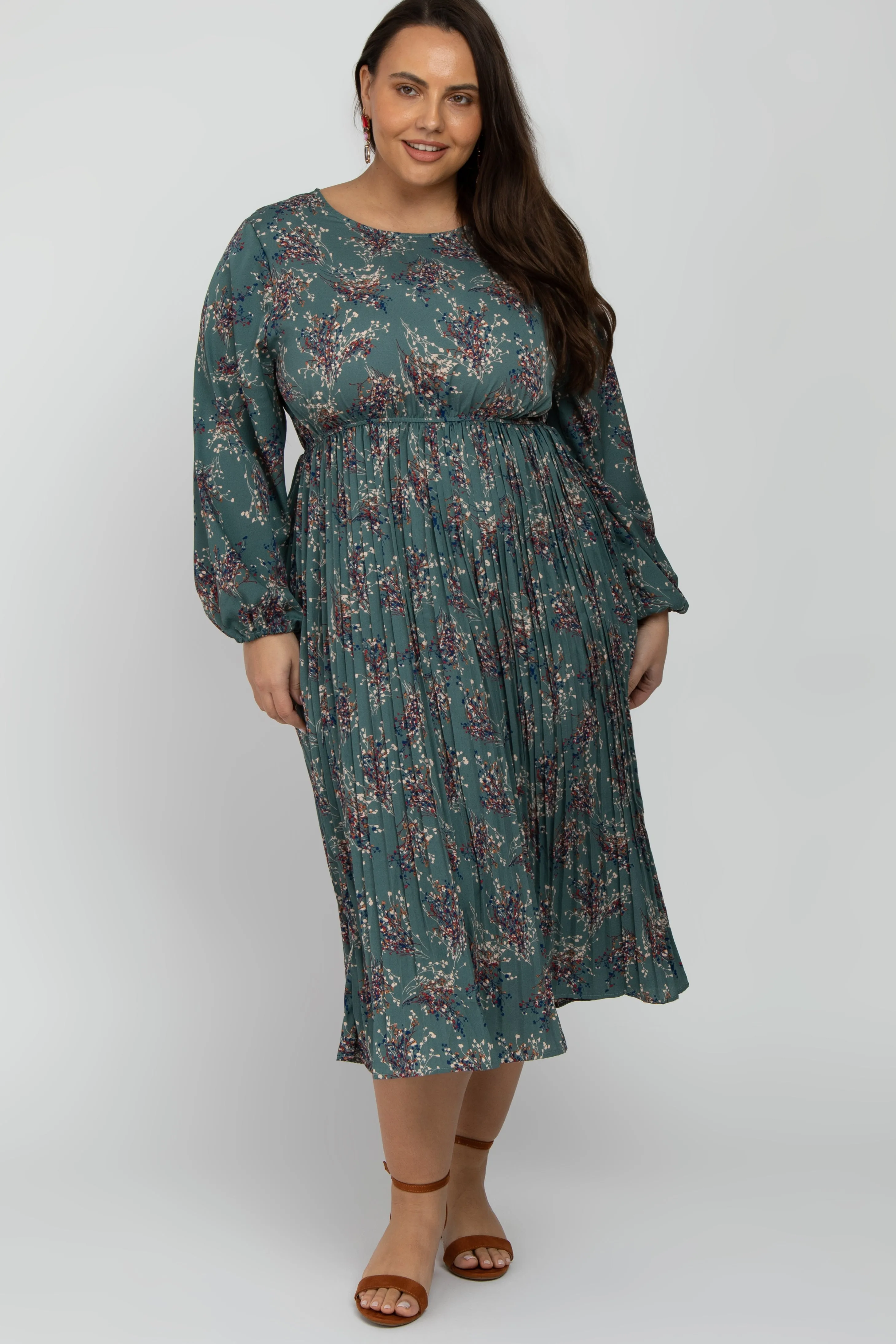 Jade Floral Pleated Plus Midi Dress sold by Pinkblush product image thumbnail 2