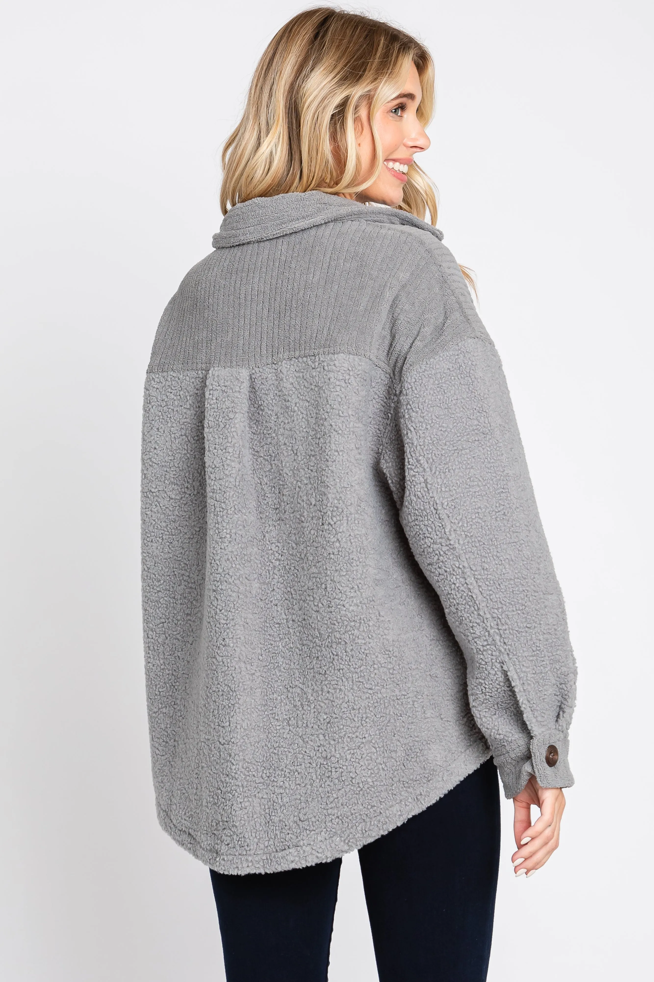 Grey Colorblock Fleece Shirt Jacket sold by Pinkblush product image thumbnail 3
