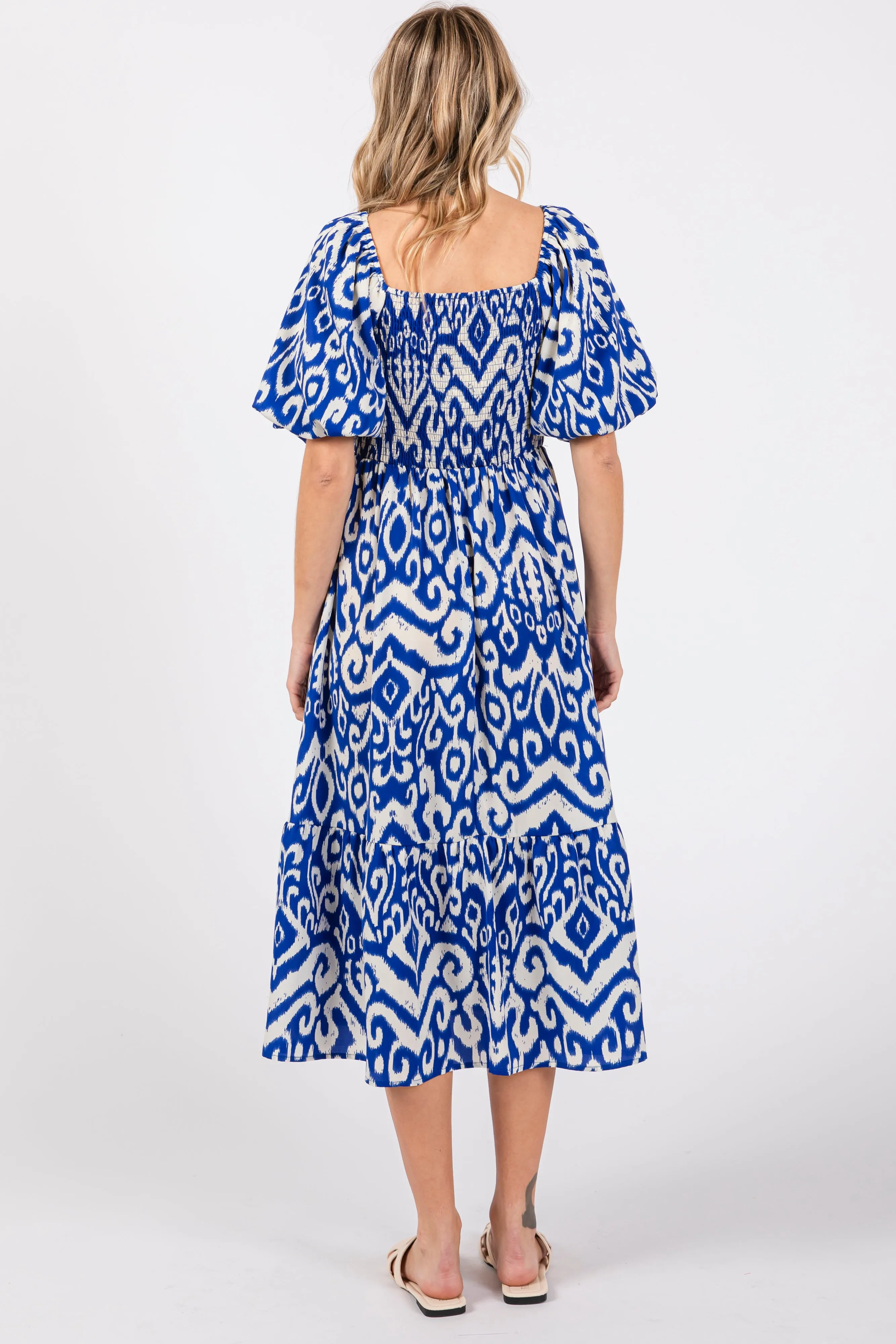 Royal Blue Square Neck Smocked Ruffle Midi Dress sold by Pinkblush product image thumbnail 3
