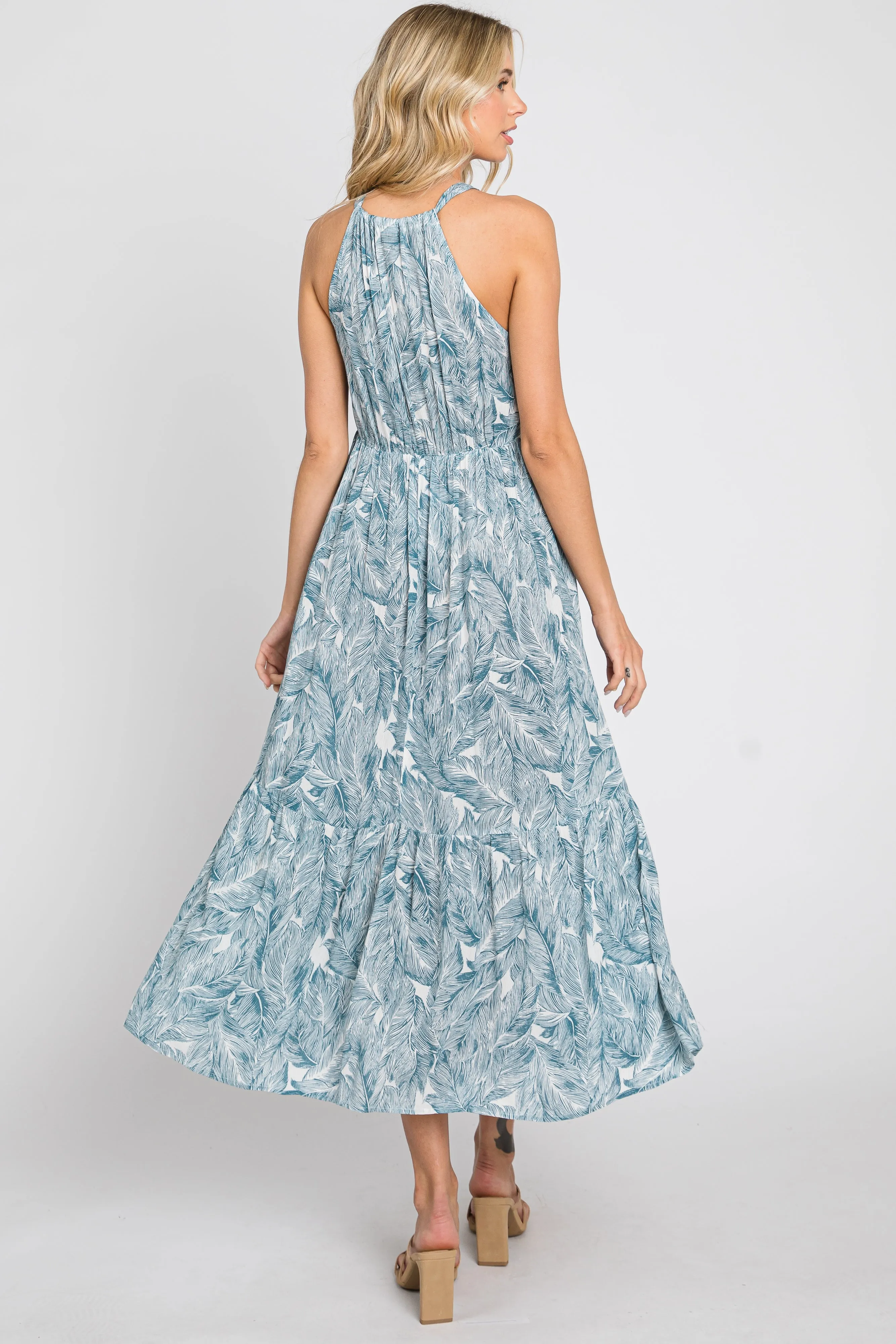 Blue Palm Print Front Cutout Midi Dress sold by Pinkblush product image thumbnail 3