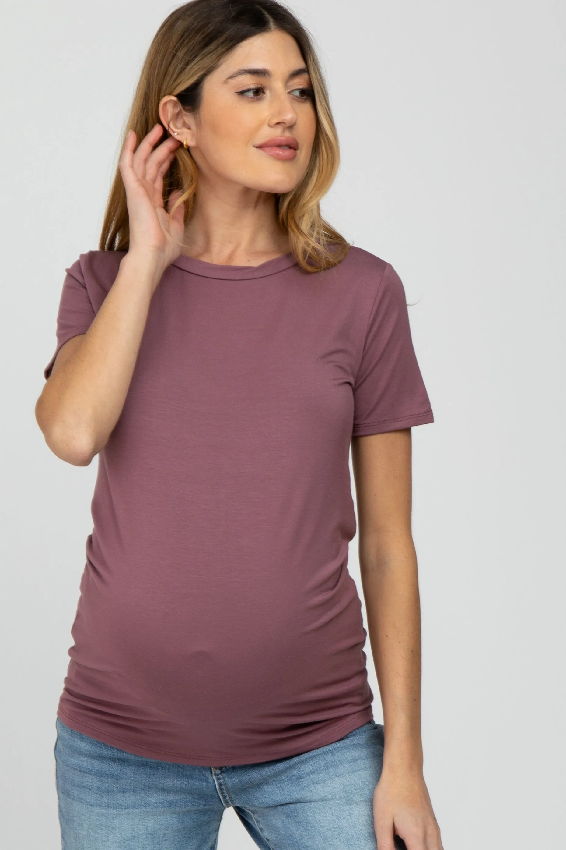 Mauve Basic Short Sleeve Maternity Top sold by Pinkblush