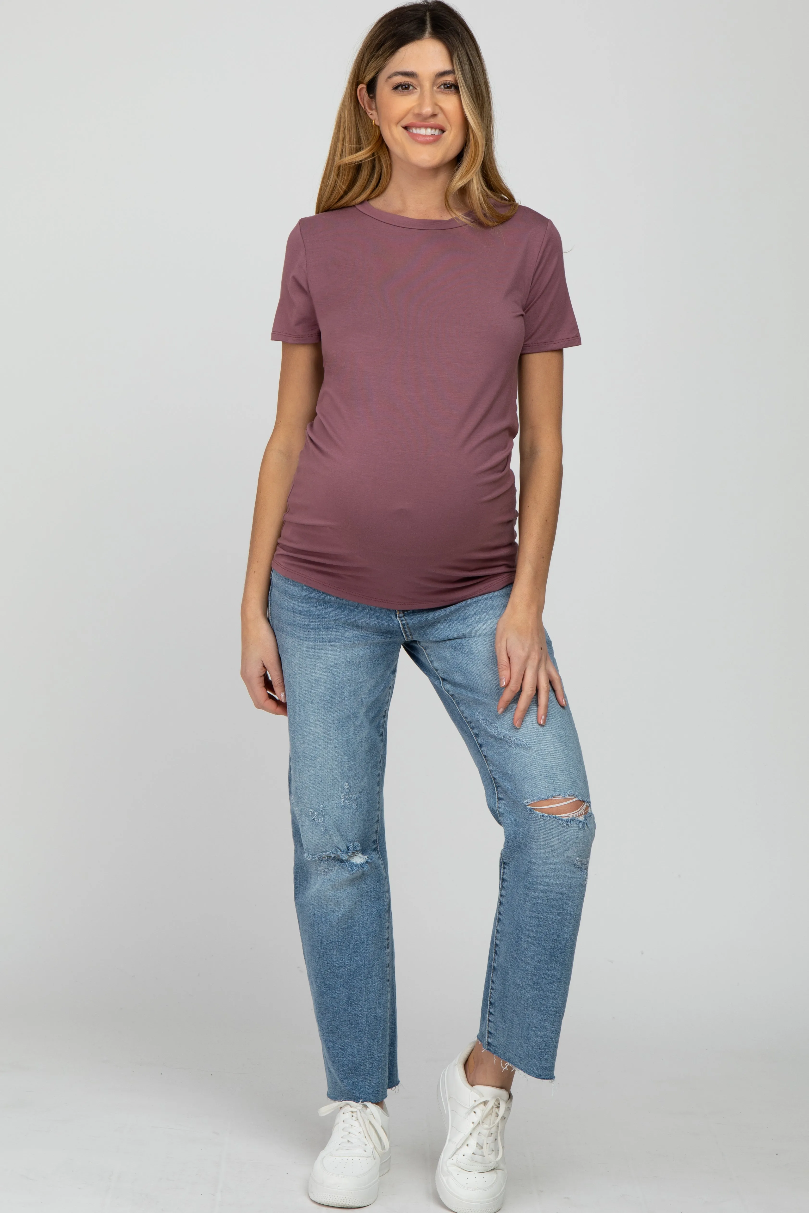 Mauve Basic Short Sleeve Maternity Top sold by Pinkblush product image thumbnail 2