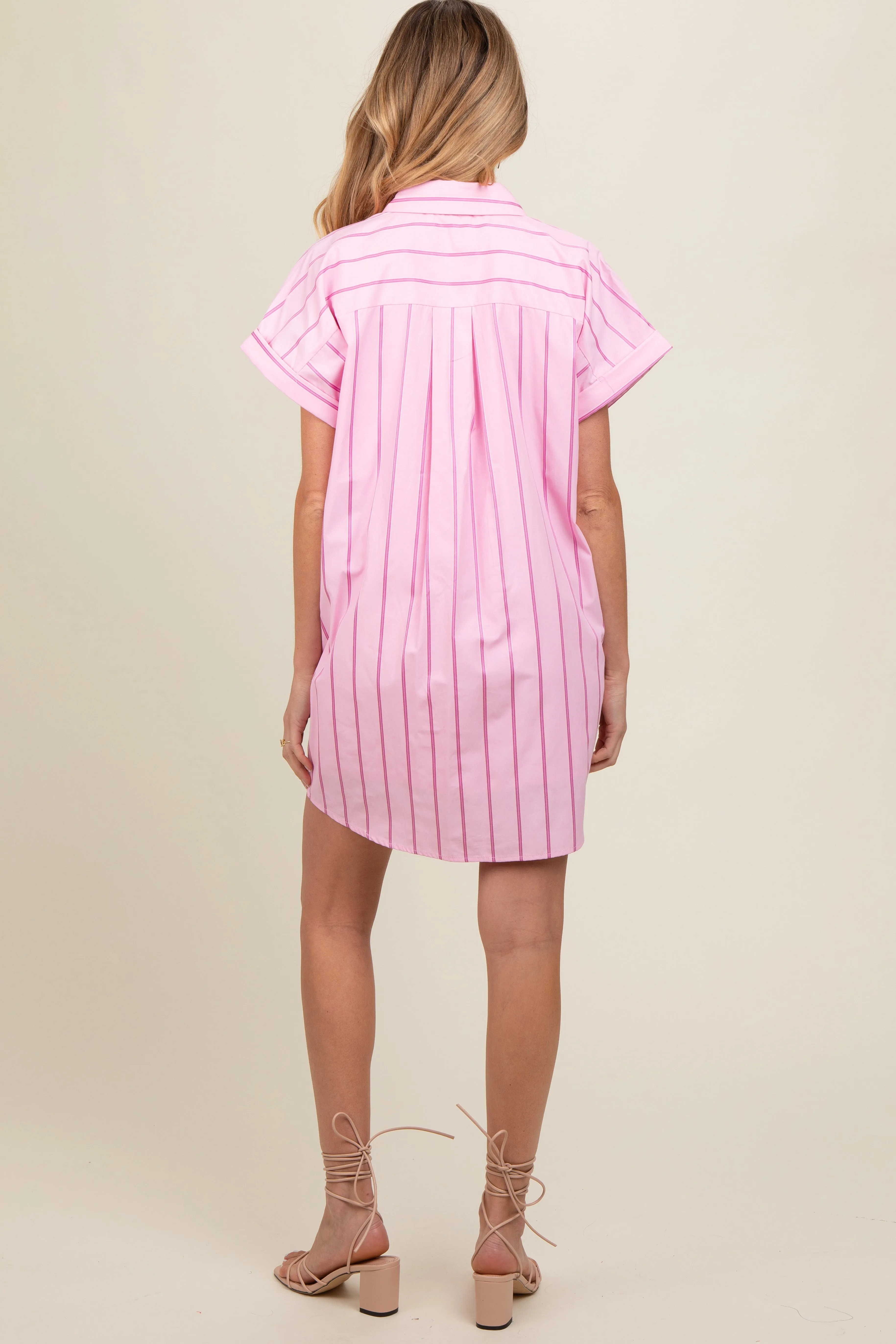 Light Pink Striped Maternity Shirt Mini Dress sold by Pinkblush product image thumbnail 4