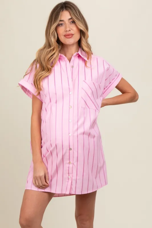 Light Pink Striped Maternity Shirt Mini Dress sold by Pinkblush