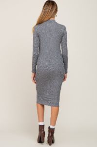 Heather Grey Ribbed Fitted Mock Neck Long Sleeve Maternity Dress sold by Pinkblush