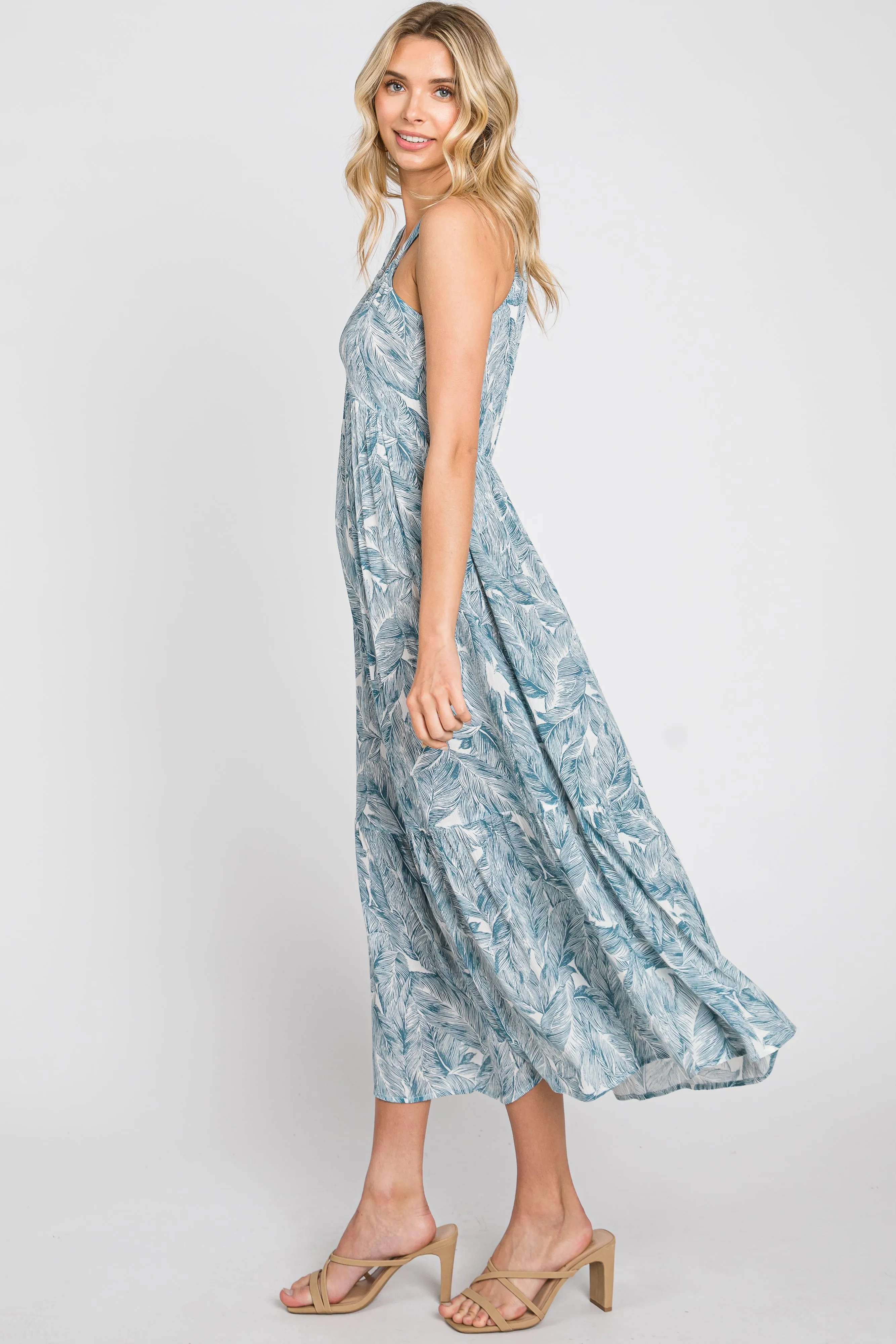 Blue Palm Print Front Cutout Midi Dress sold by Pinkblush product image thumbnail 2