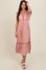 Salmon Floral Lace Trim Midi Dress sold by Pinkblush