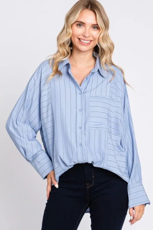Blue Striped Oversized Blouse sold by Pinkblush