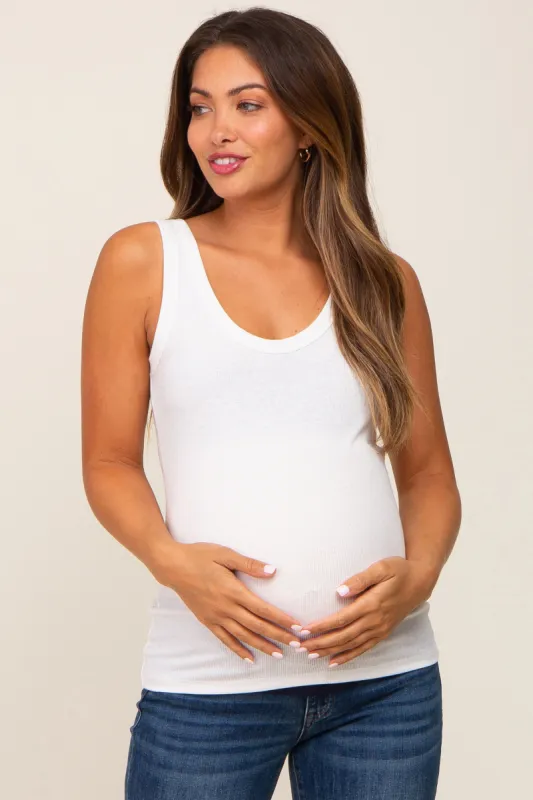 White Ribbed Basic Maternity Tank sold by Pinkblush