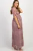 PinkBlush Mauve Lace Mesh Overlay Maternity Maxi Dress sold by Pinkblush