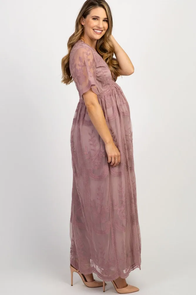 PinkBlush Mauve Lace Mesh Overlay Maternity Maxi Dress sold by Pinkblush product image thumbnail 2