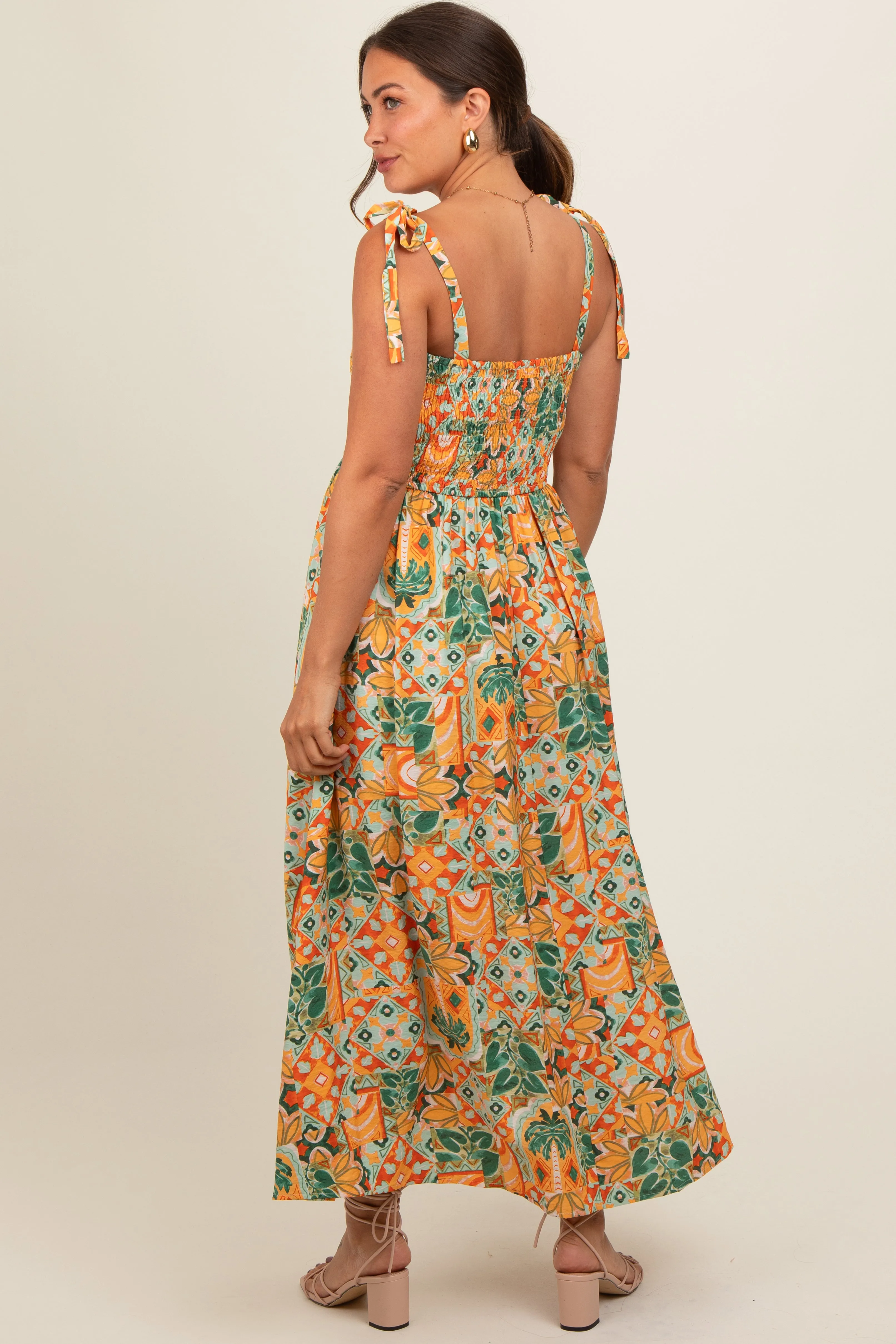 Yellow Floral Smocked Shoulder Tie Maternity Maxi Dress sold by Pinkblush product image thumbnail 3