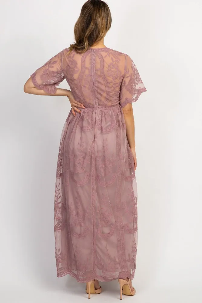 PinkBlush Mauve Lace Mesh Overlay Maternity Maxi Dress sold by Pinkblush product image thumbnail 3