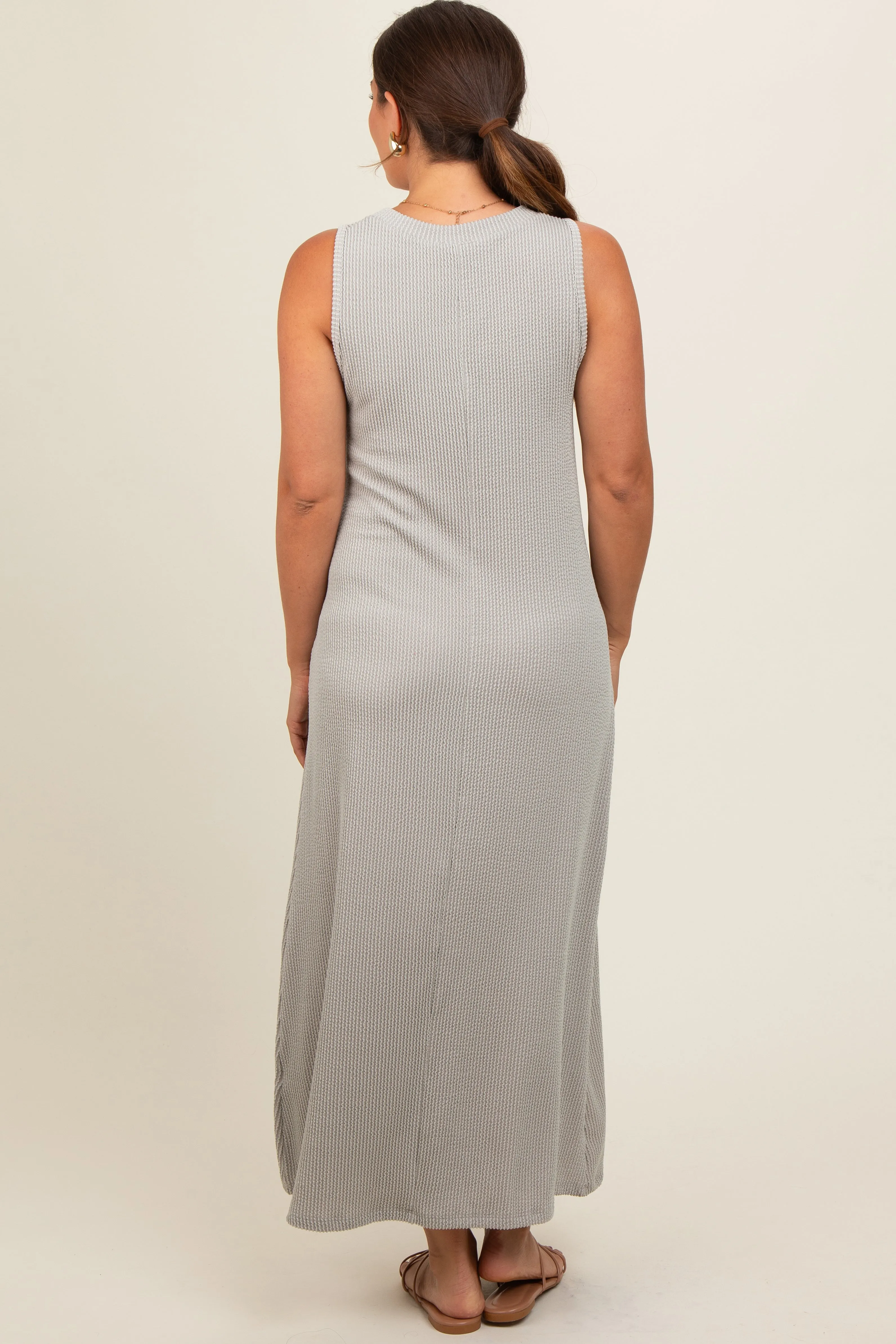 Grey Sleeveless Ribbed Maternity Maxi Dress sold by Pinkblush product image thumbnail 3