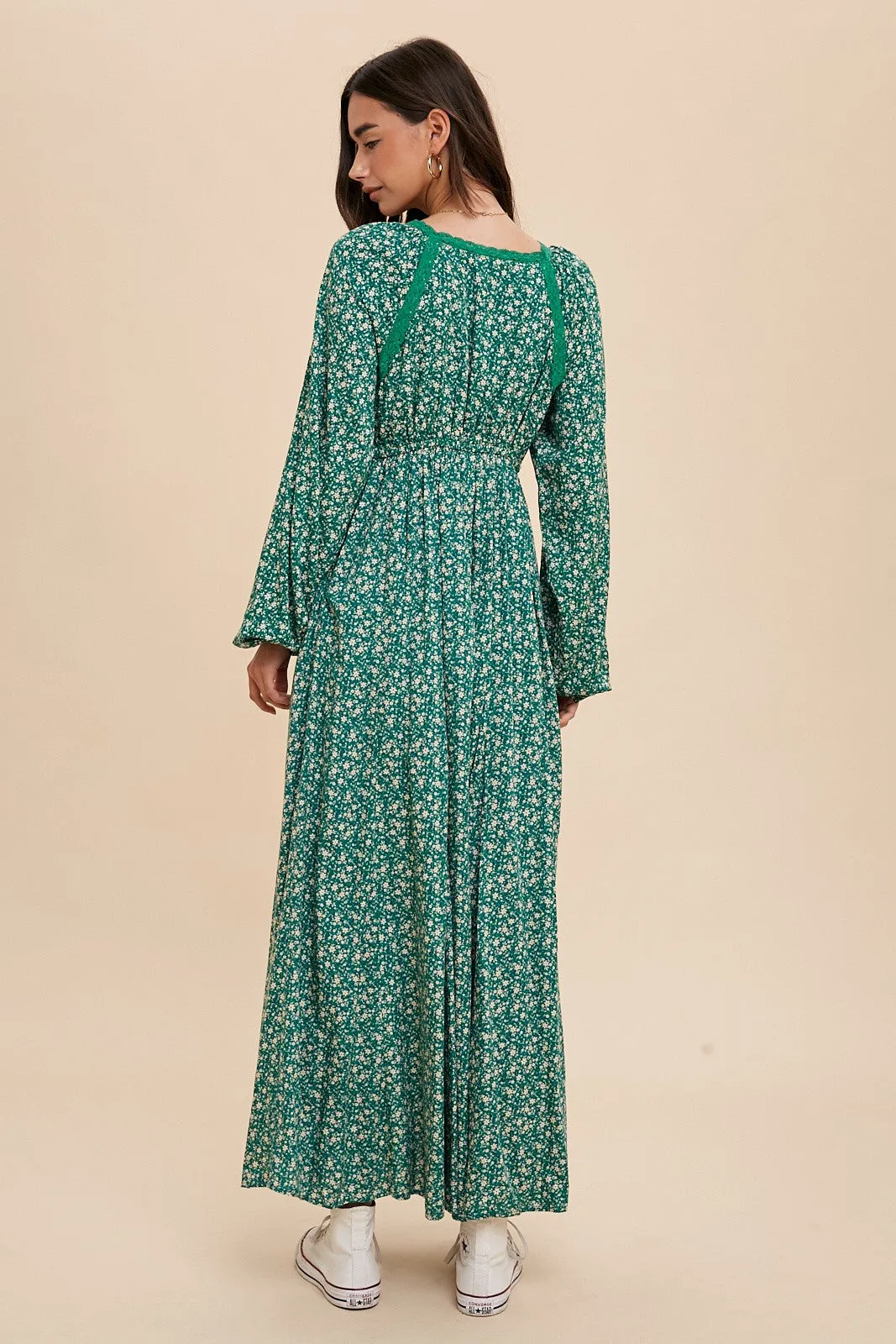 Green Floral Lace Accent Side Slit Maxi Dress sold by Pinkblush product image thumbnail 3