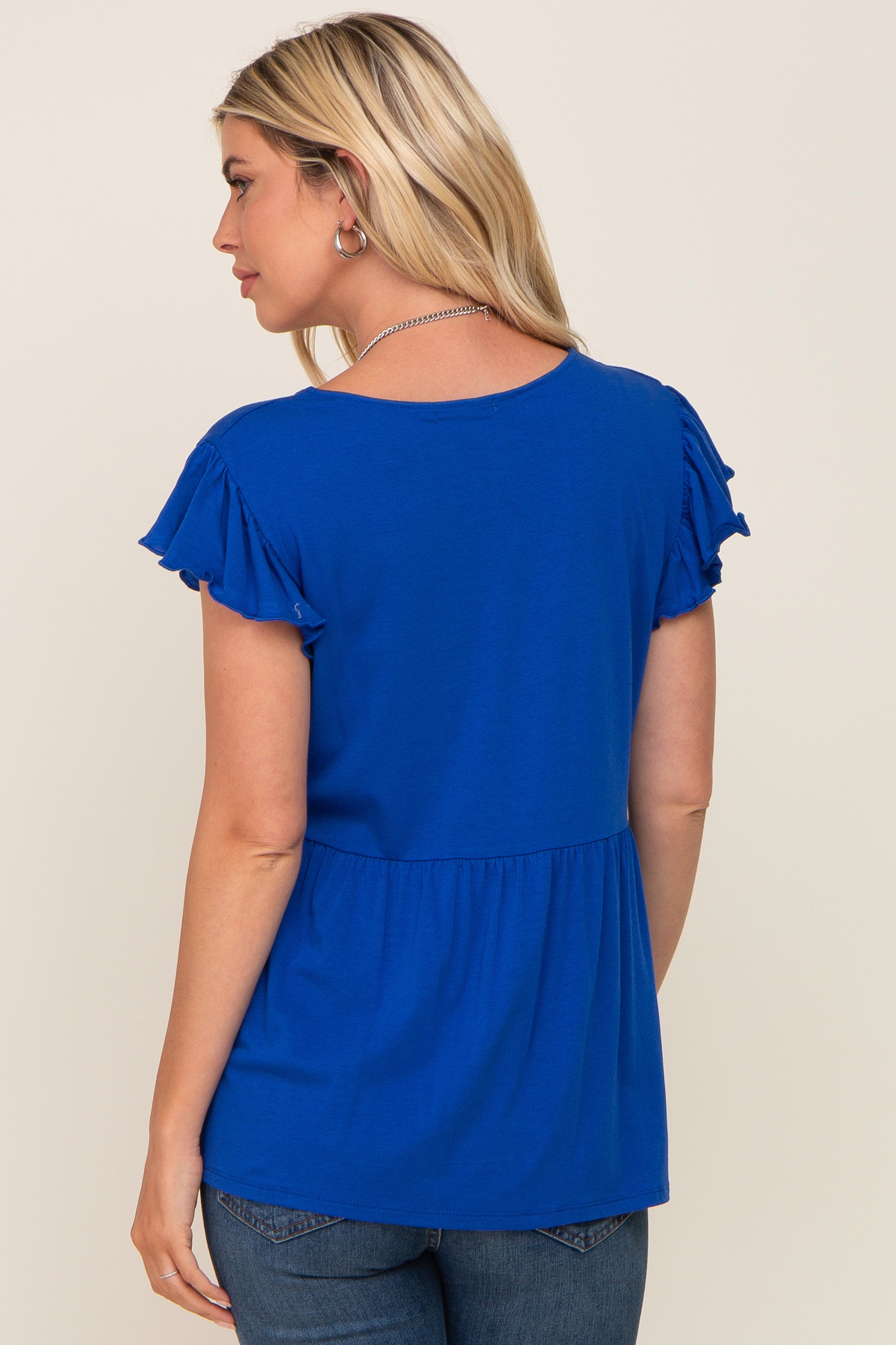 Royal Flutter Sleeve V-Neck Top sold by Pinkblush product image thumbnail 3
