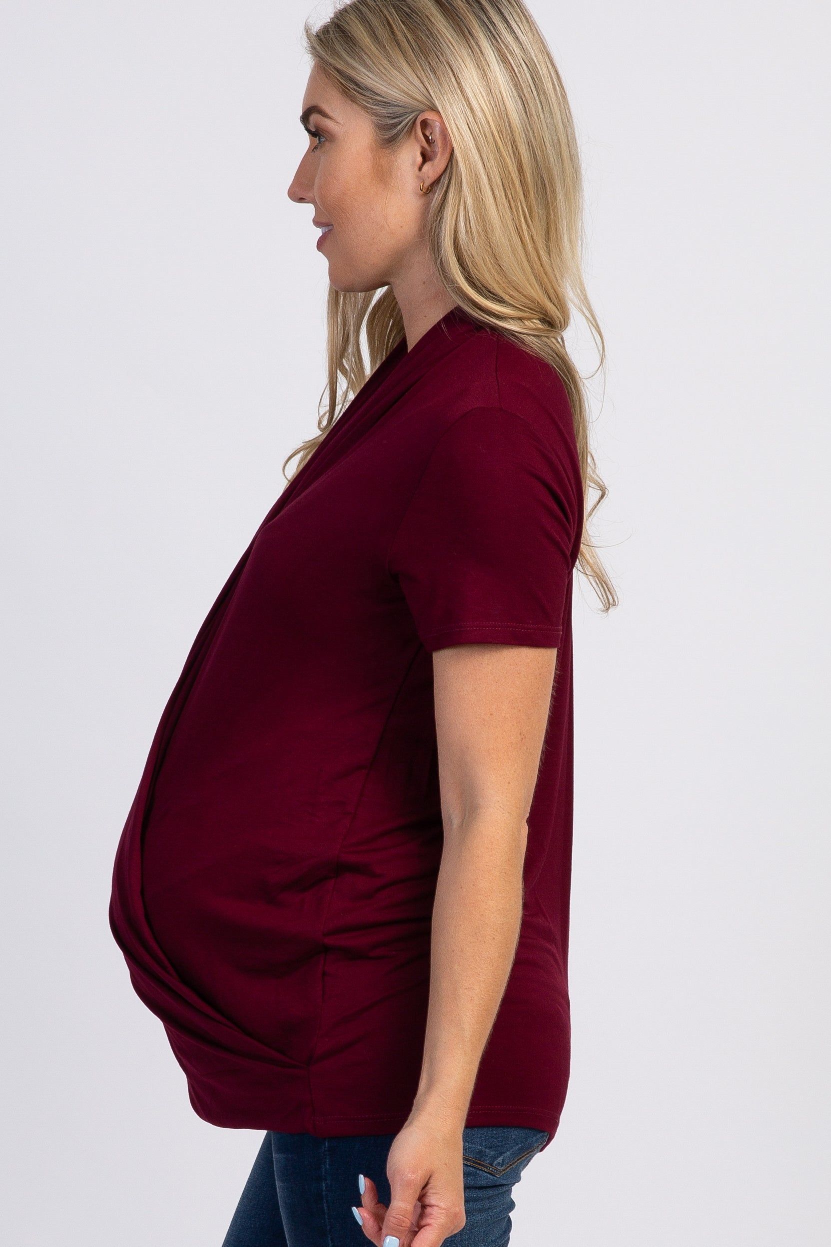 PinkBlush Burgundy Pleated Wrap Accent Maternity/Nursing Top sold by Pinkblush product image thumbnail 3