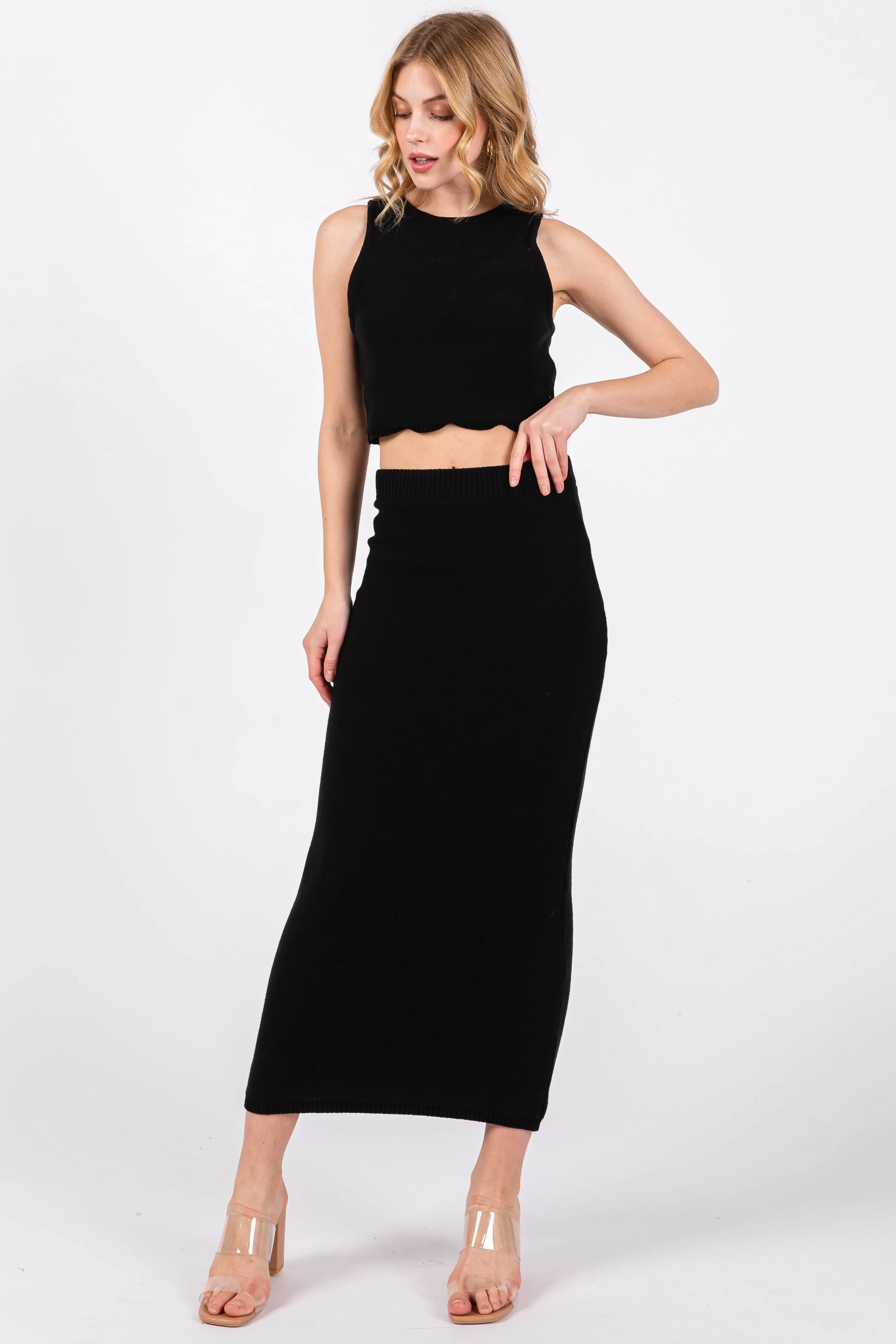 Black Sleeveless Crop Maternity Skirt Set sold by Pinkblush product image thumbnail 3