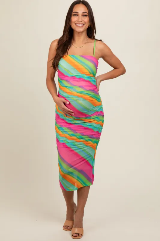 Turquoise Multi Color Mesh Maternity Midi Dress sold by Pinkblush