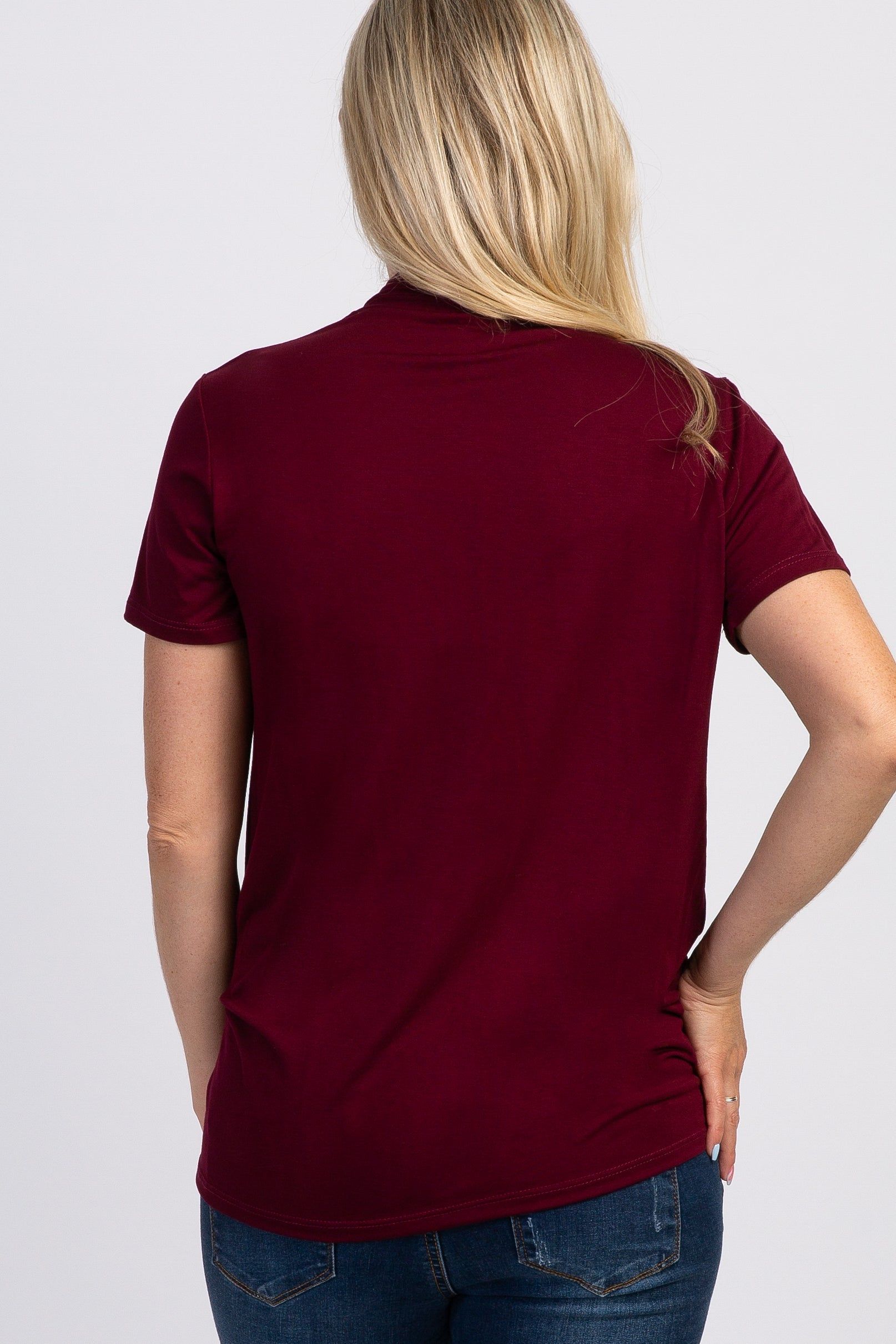 PinkBlush Burgundy Pleated Wrap Accent Maternity/Nursing Top sold by Pinkblush product image thumbnail 4