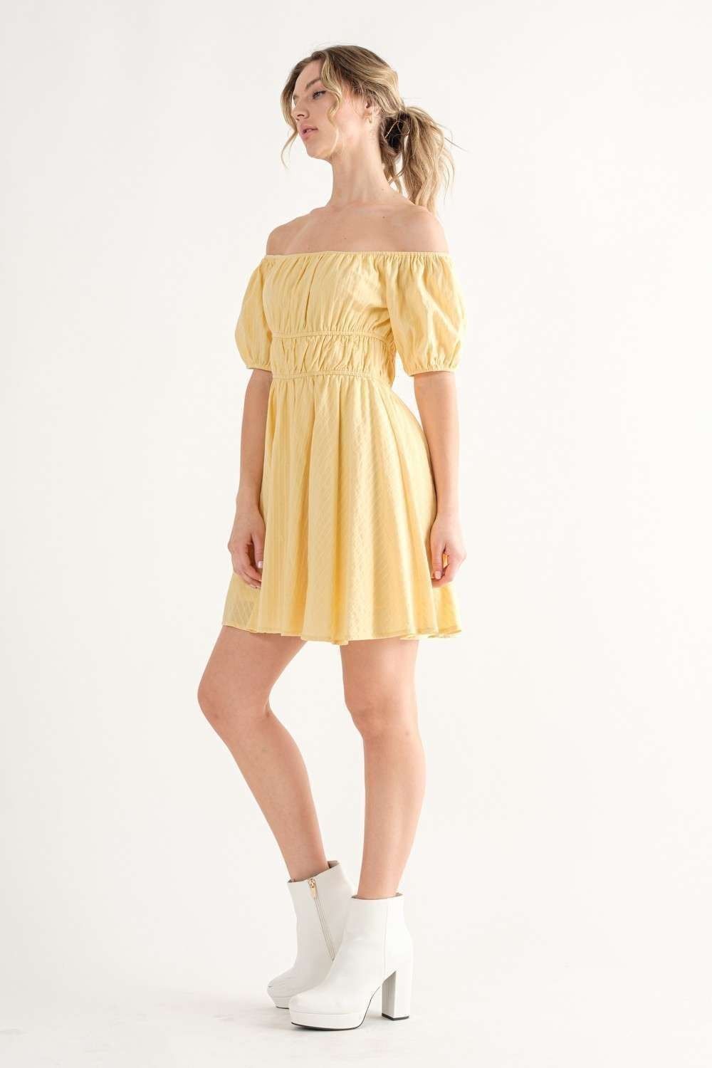 Yellow Mini Dress With Off Shoulder Details sold by Pinkblush product image thumbnail 2