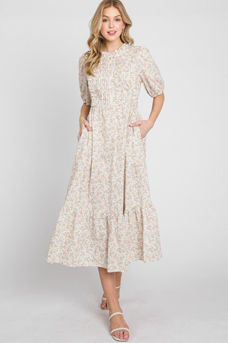 Off White Pink Floral Print Pintuck Dress sold by Pinkblush product image thumbnail 2