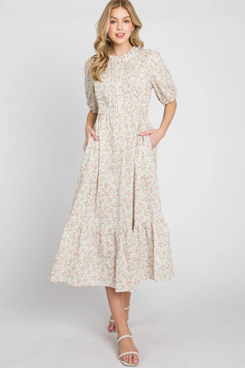 Off White Pink Floral Print Pintuck Dress sold by Pinkblush product image thumbnail 2