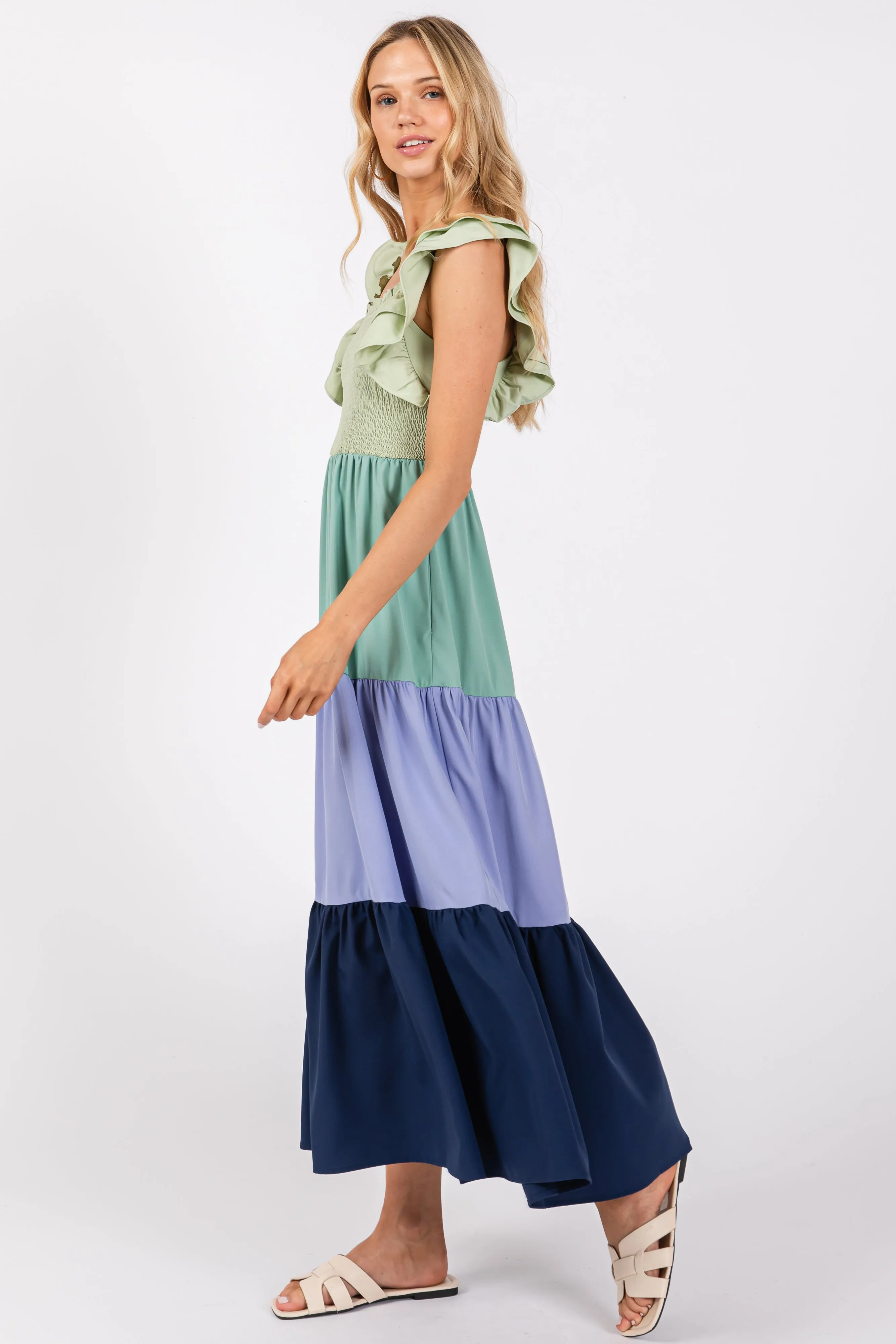 Multi-Color Smocked Tiered Flutter Sleeve Maxi Dress sold by Pinkblush product image thumbnail 2