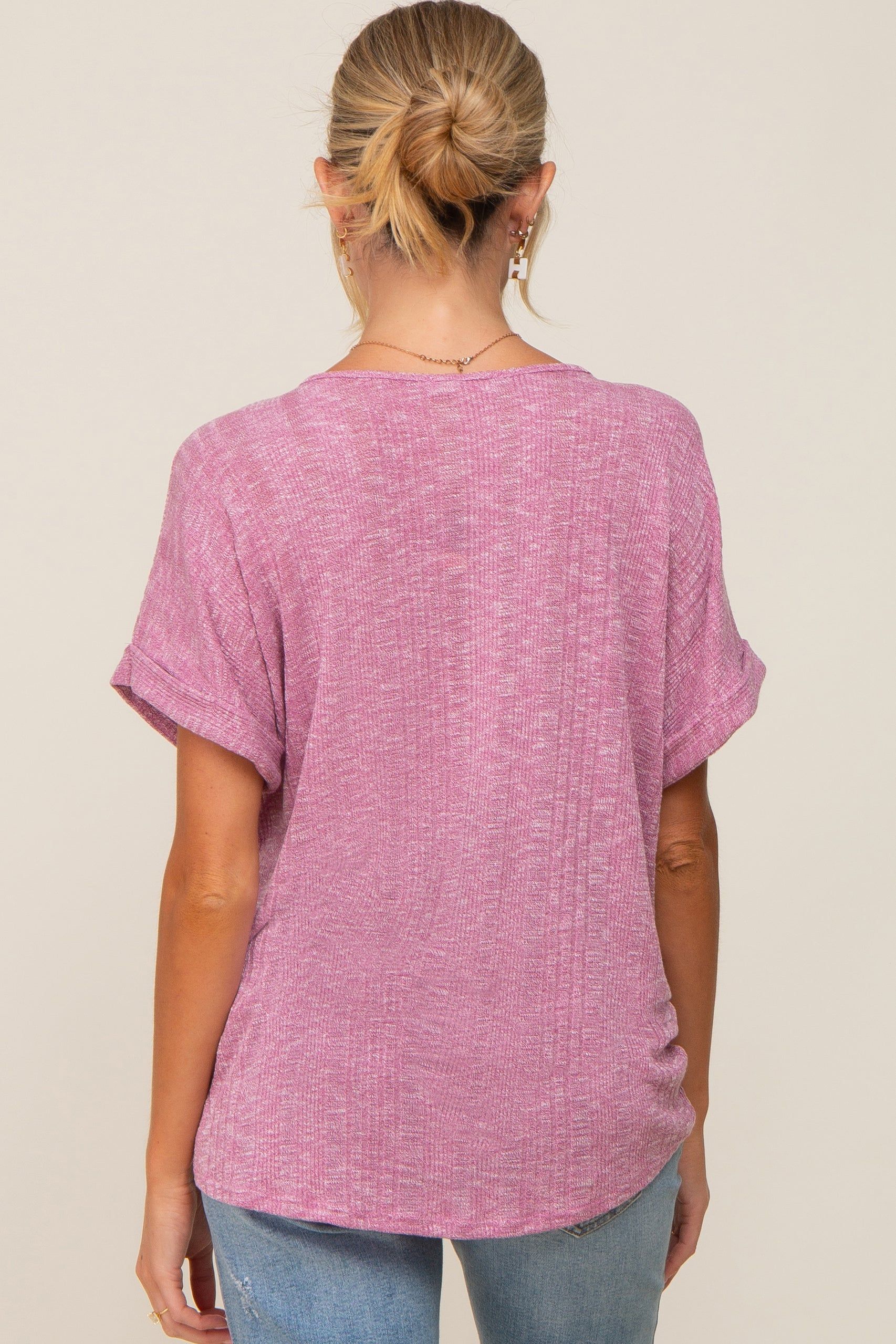 Magenta Ribbed Cuffed Short Sleeve Maternity Top sold by Pinkblush product image thumbnail 3