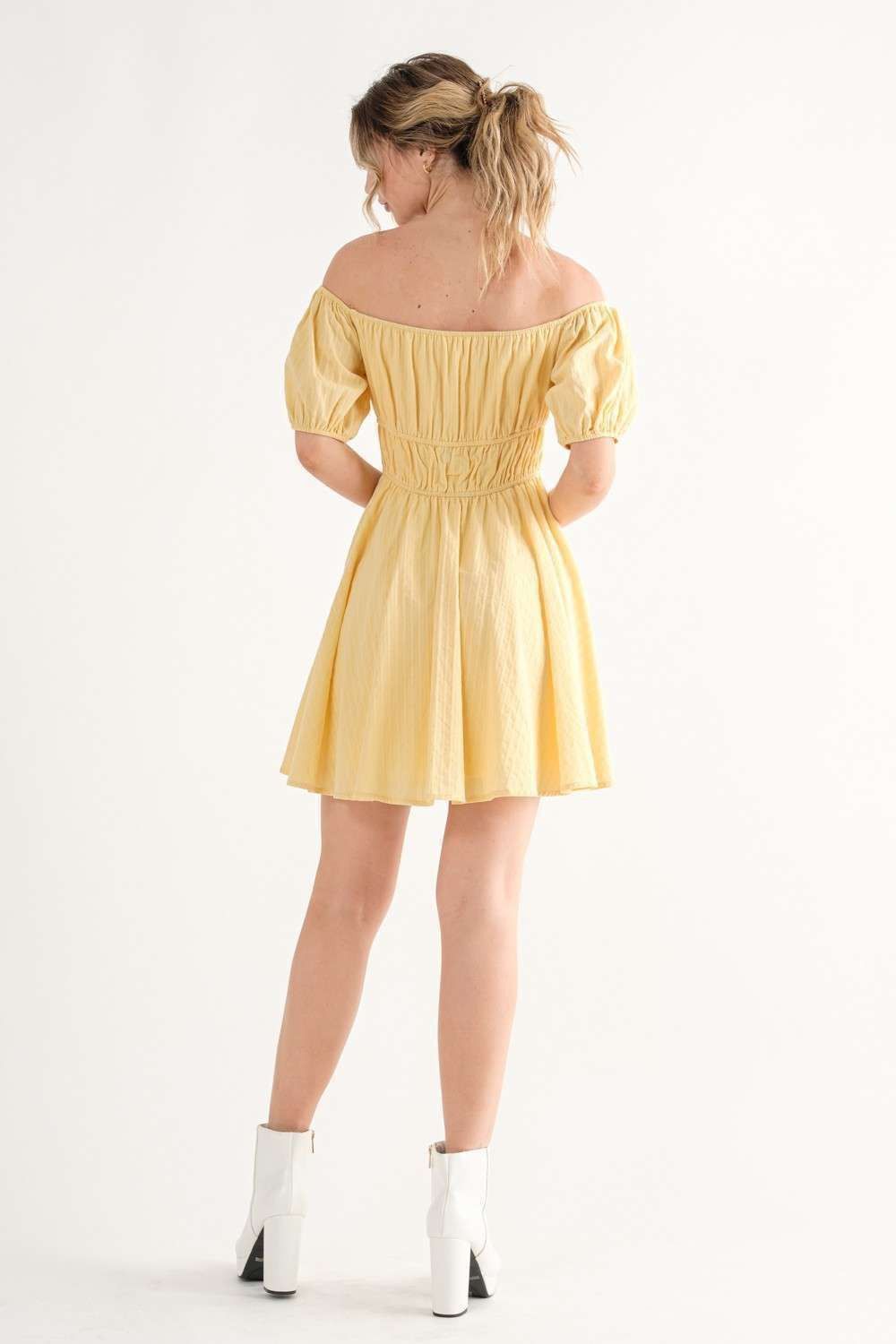 Yellow Mini Dress With Off Shoulder Details sold by Pinkblush product image thumbnail 3