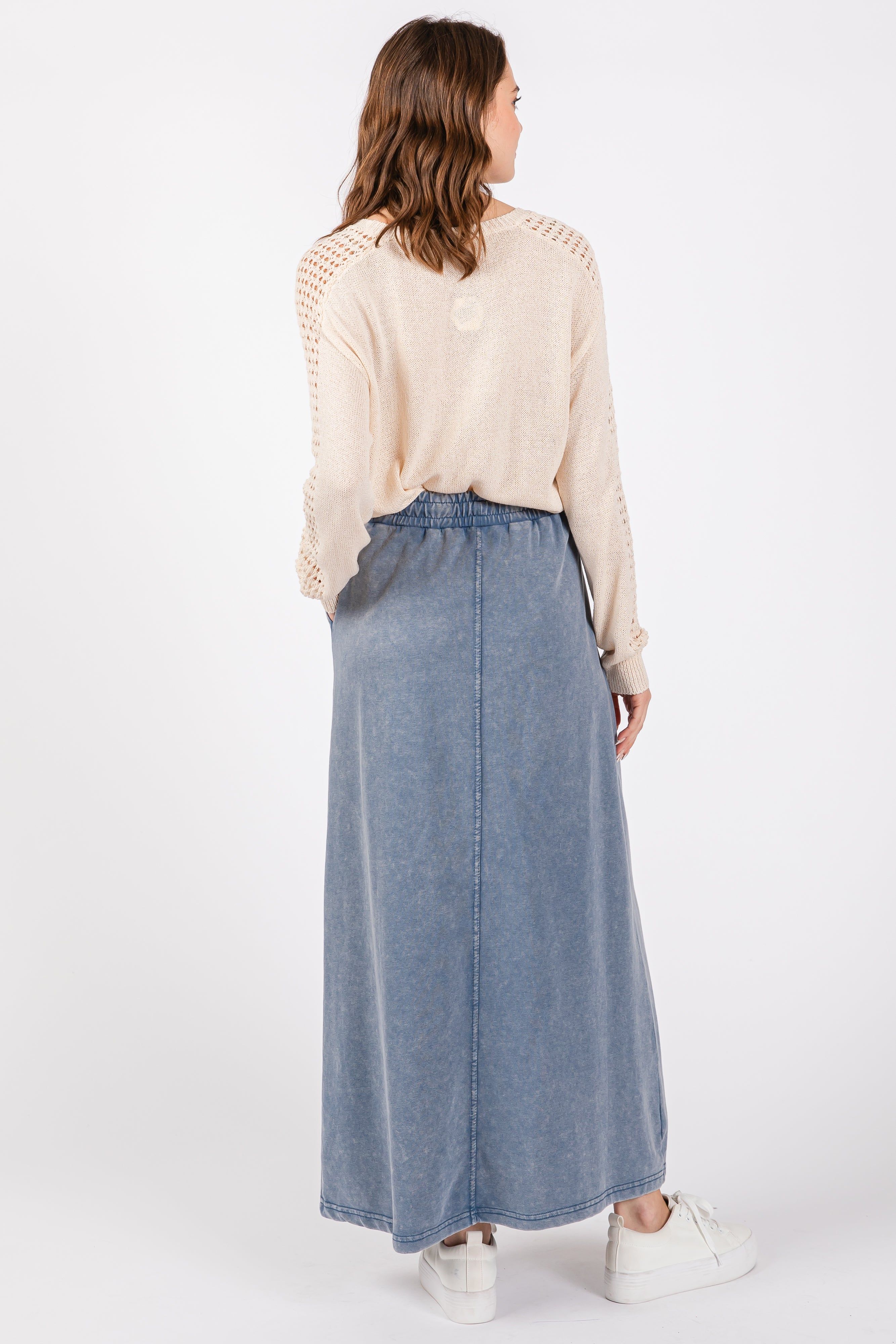 Blue Terry Drawstring Midi Skirt sold by Pinkblush product image thumbnail 3