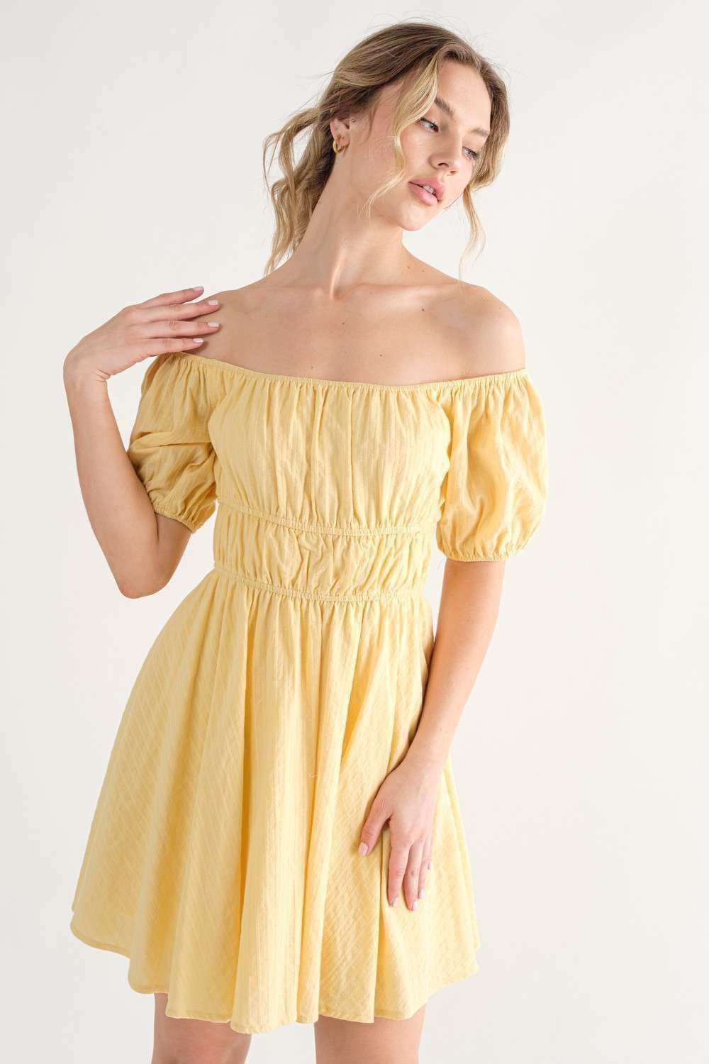 Yellow Mini Dress With Off Shoulder Details sold by Pinkblush product image thumbnail 4