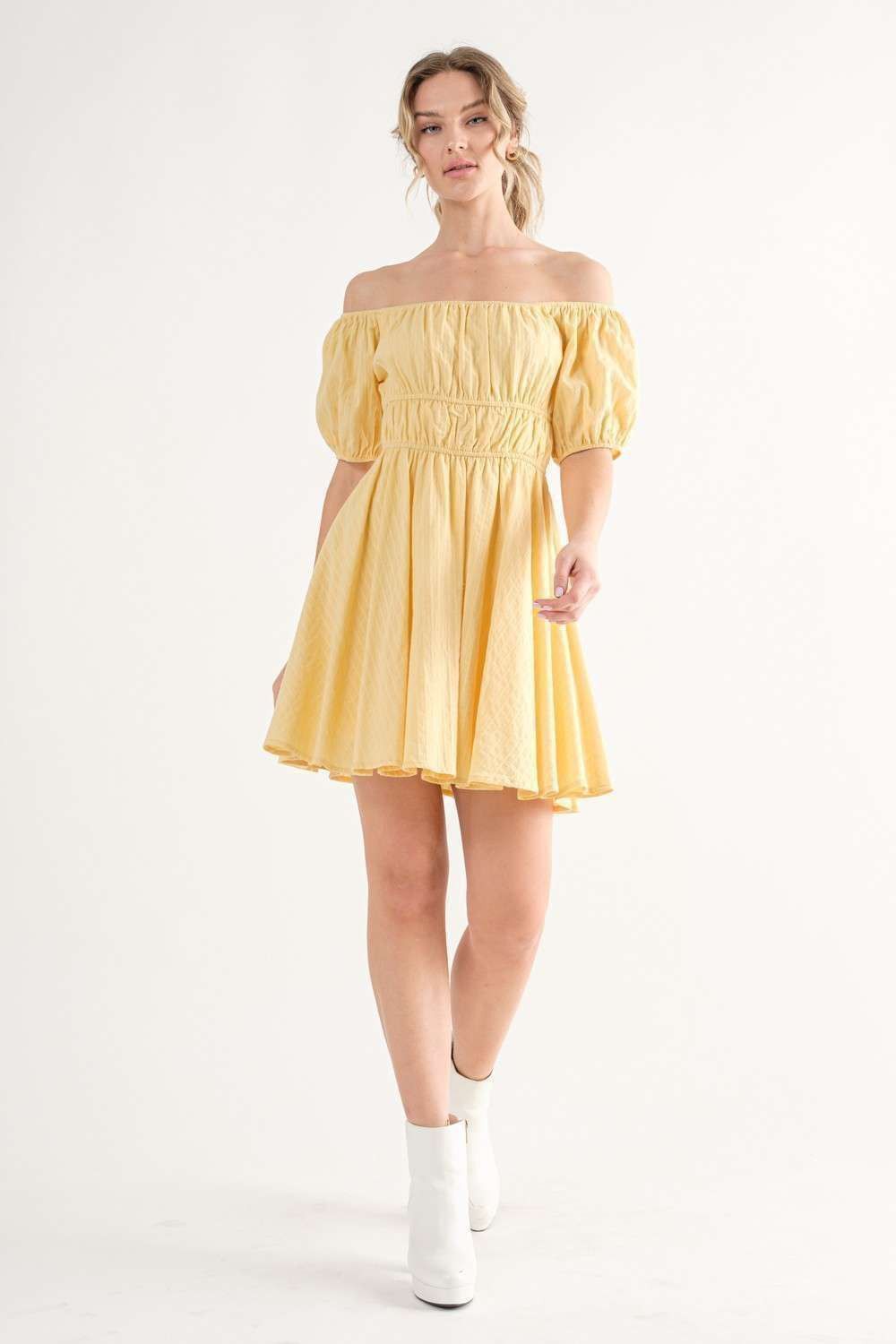 Yellow Mini Dress With Off Shoulder Details sold by Pinkblush