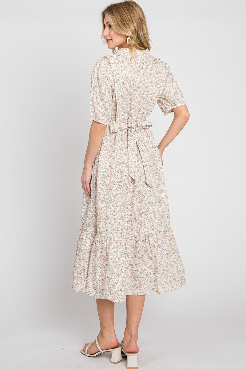 Off White Pink Floral Print Pintuck Dress sold by Pinkblush product image thumbnail 4