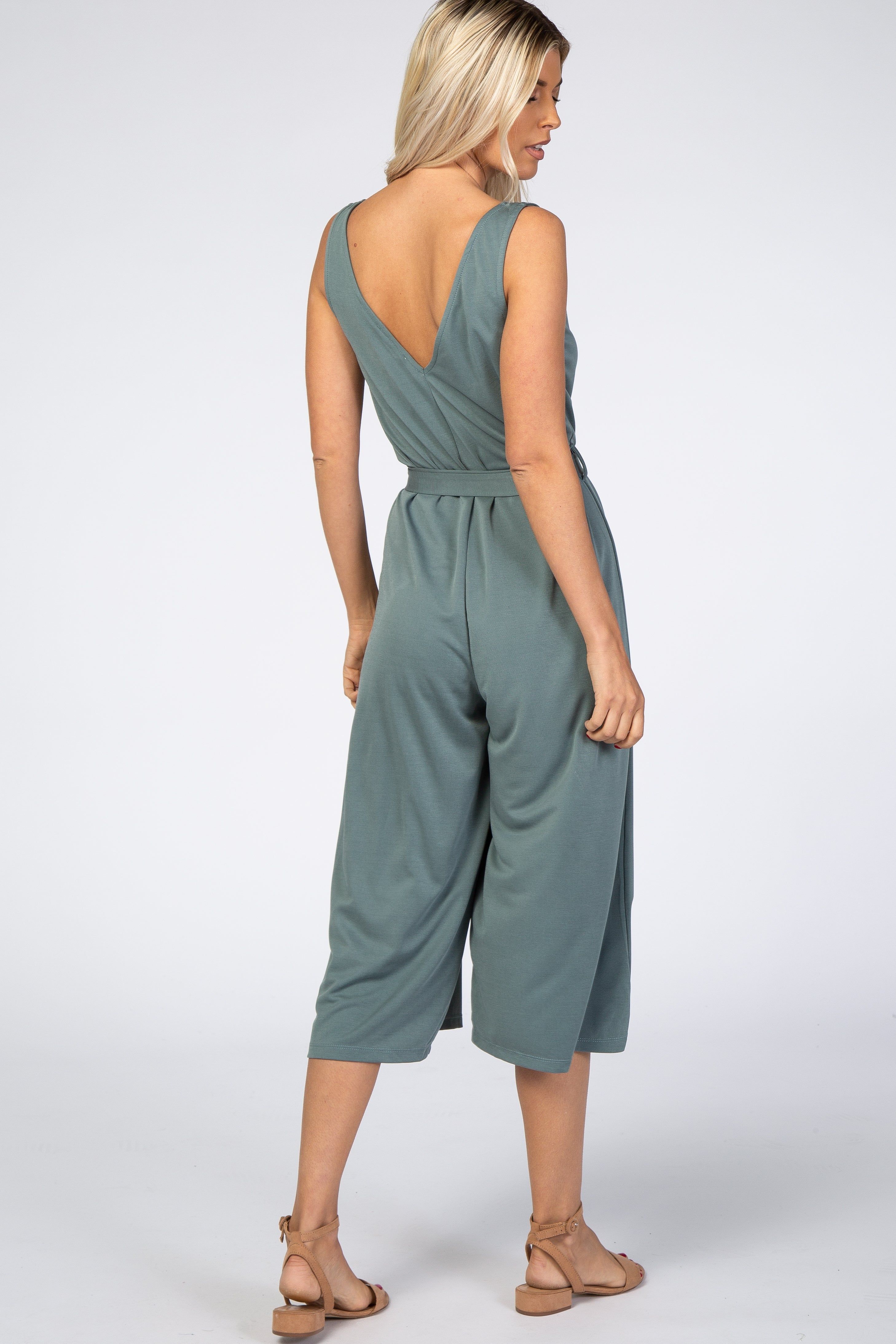 Light Teal V-Neck Tie Waist Jumpsuit sold by Pinkblush product image thumbnail 3