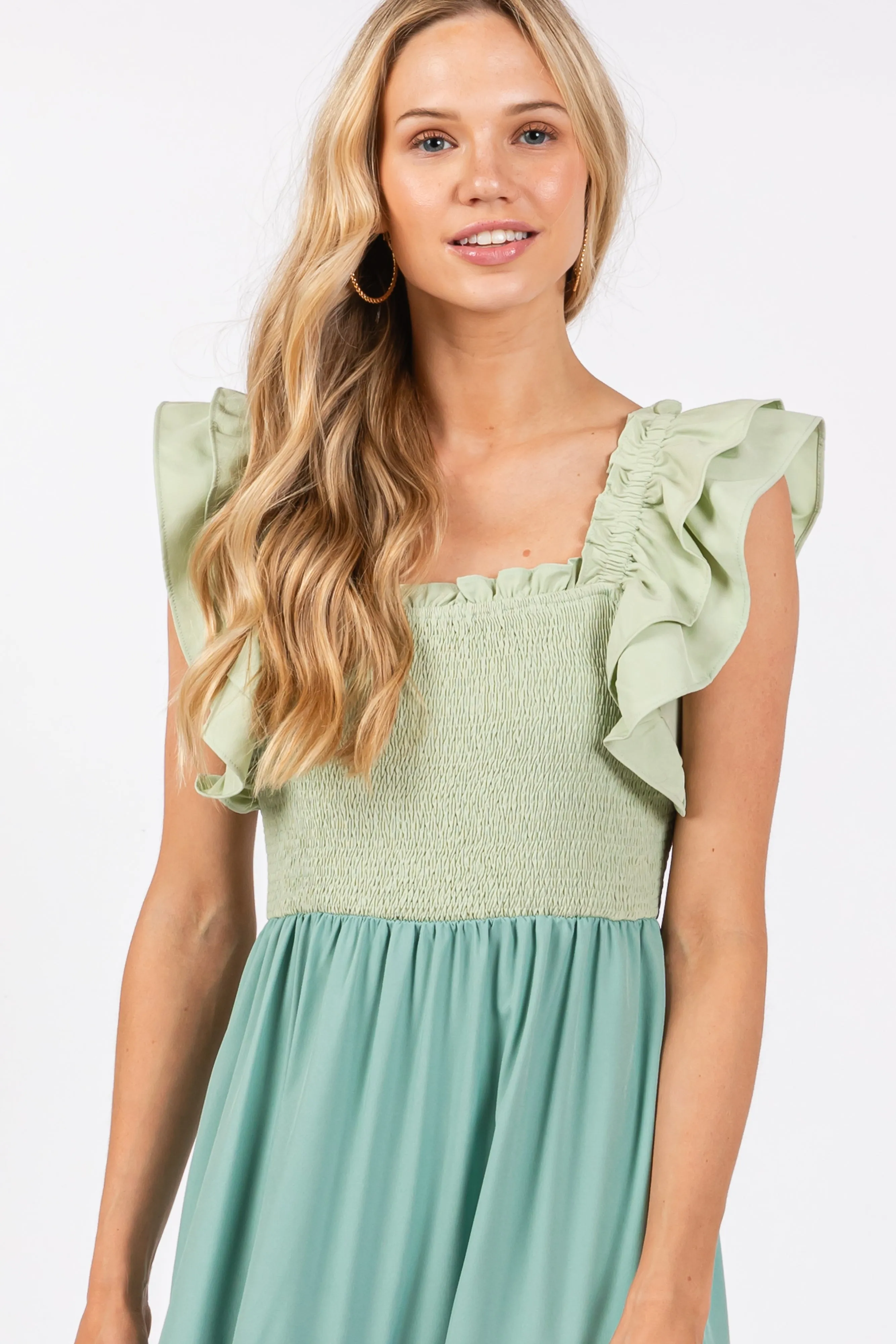 Multi-Color Smocked Tiered Flutter Sleeve Maxi Dress sold by Pinkblush product image thumbnail 4