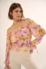 Lavender Floral Off-Shoulder Neck Chiffon Blouse sold by Pinkblush