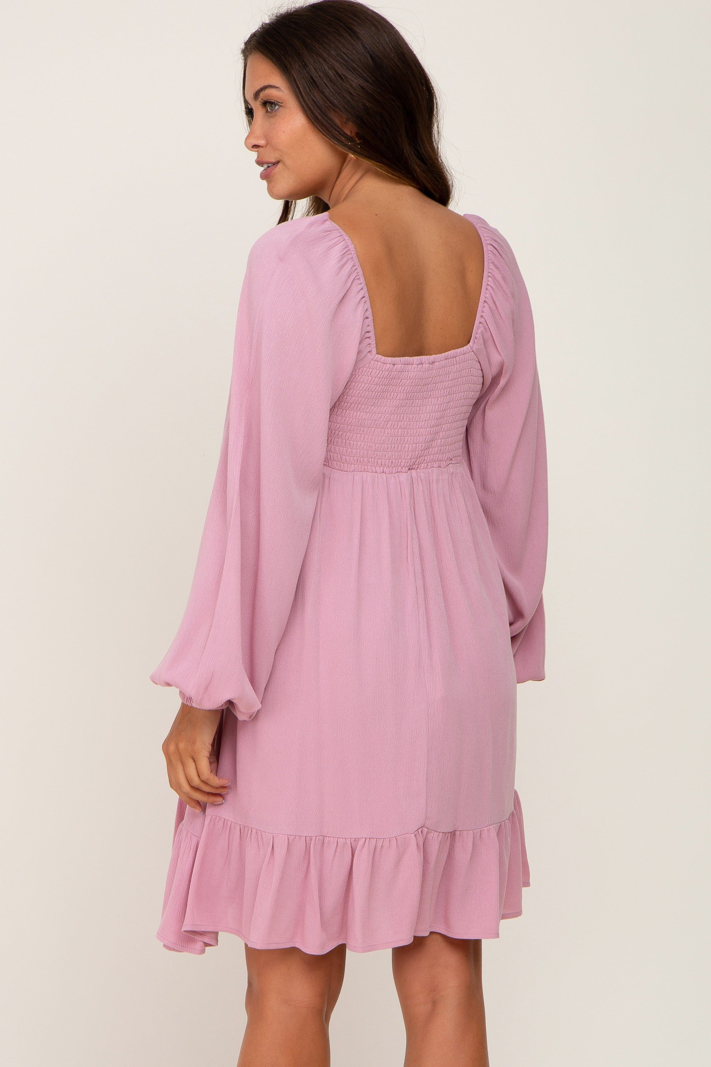 Mauve Square Neck Puff Long Sleeve Maternity Dress sold by Pinkblush product image thumbnail 4