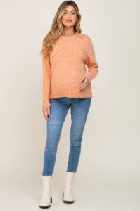 Orange Chunky Knit Maternity Sweater sold by Pinkblush